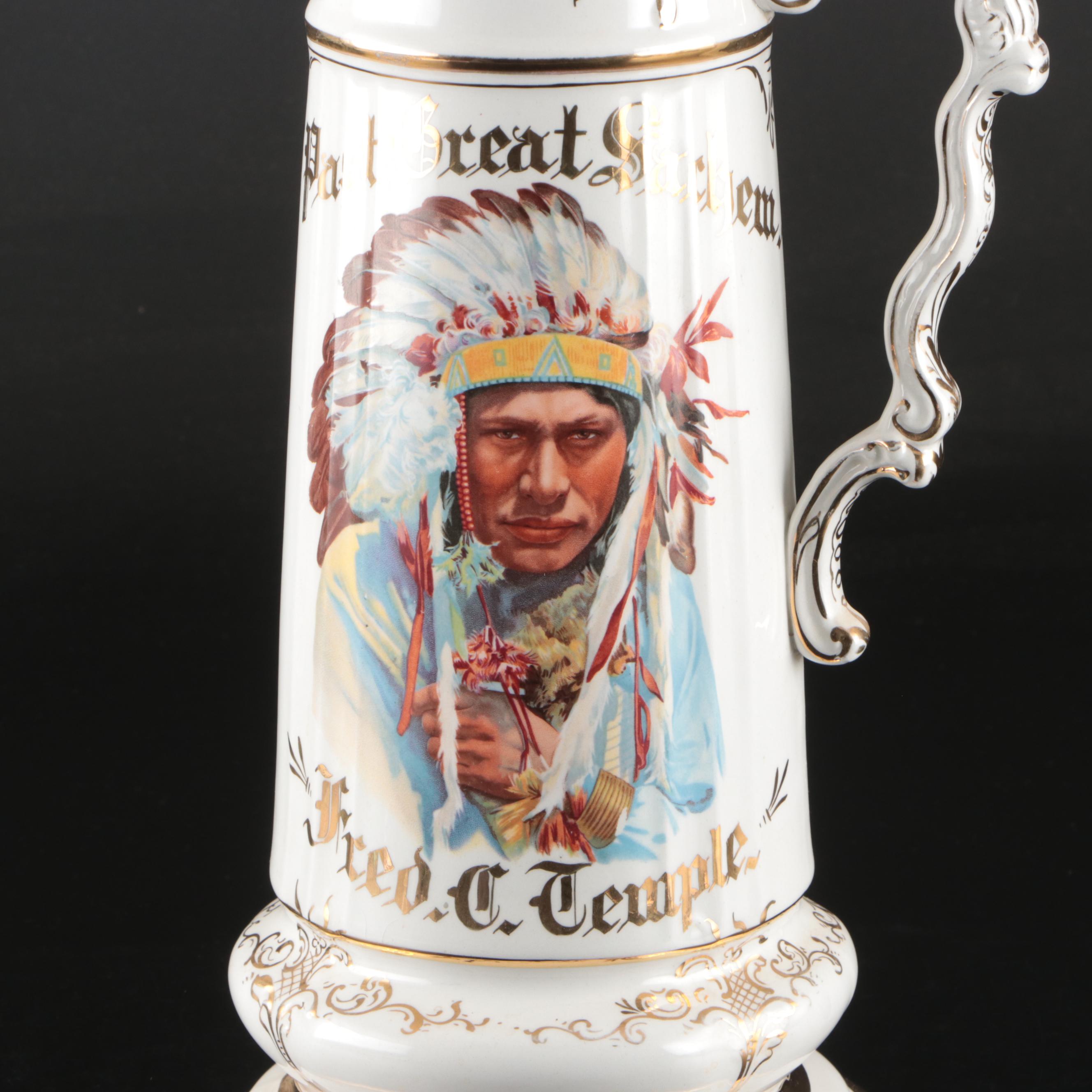 National China Co. "Past Great Sachem" Gilt China Pitcher, 1906