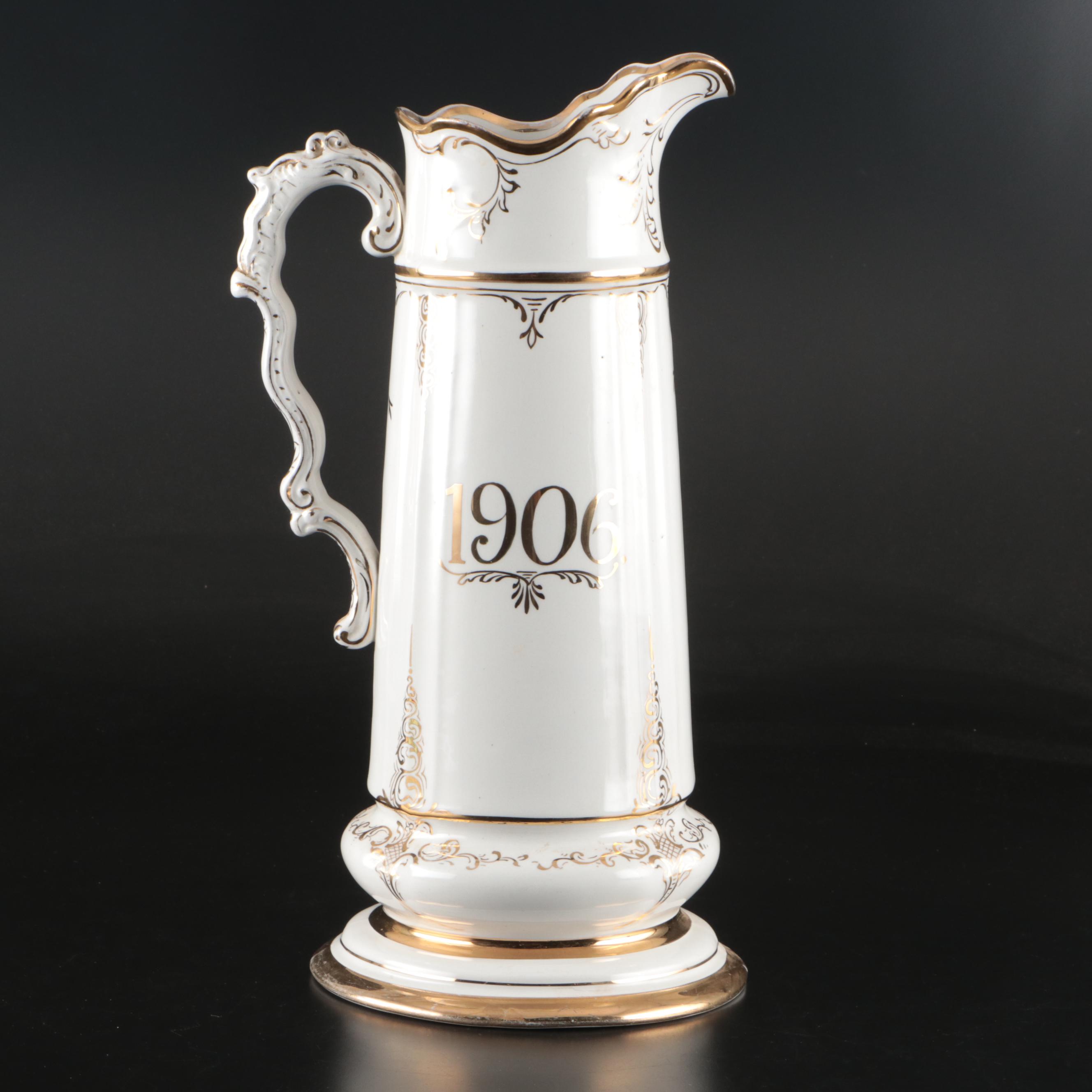 National China Co. "Past Great Sachem" Gilt China Pitcher, 1906