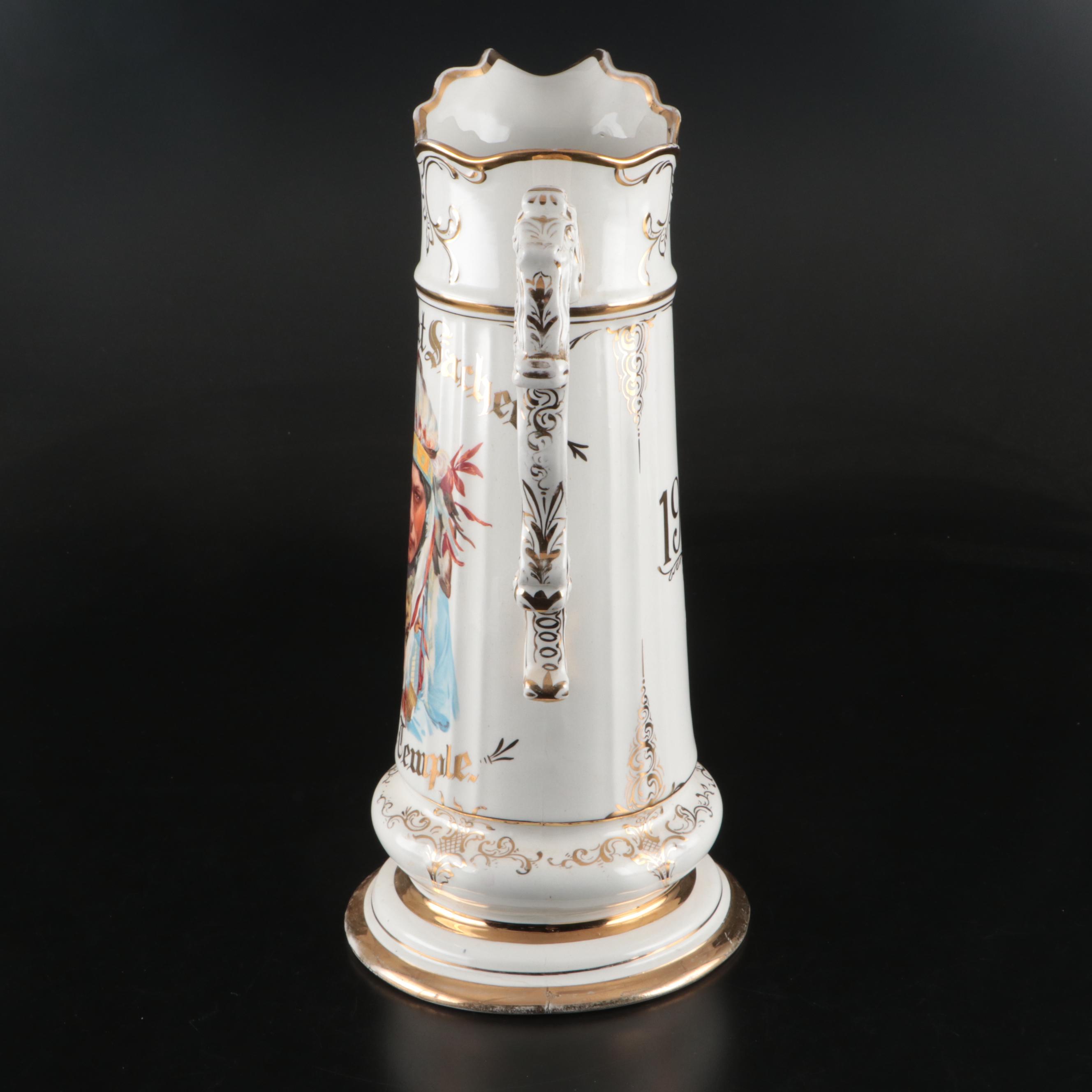National China Co. "Past Great Sachem" Gilt China Pitcher, 1906