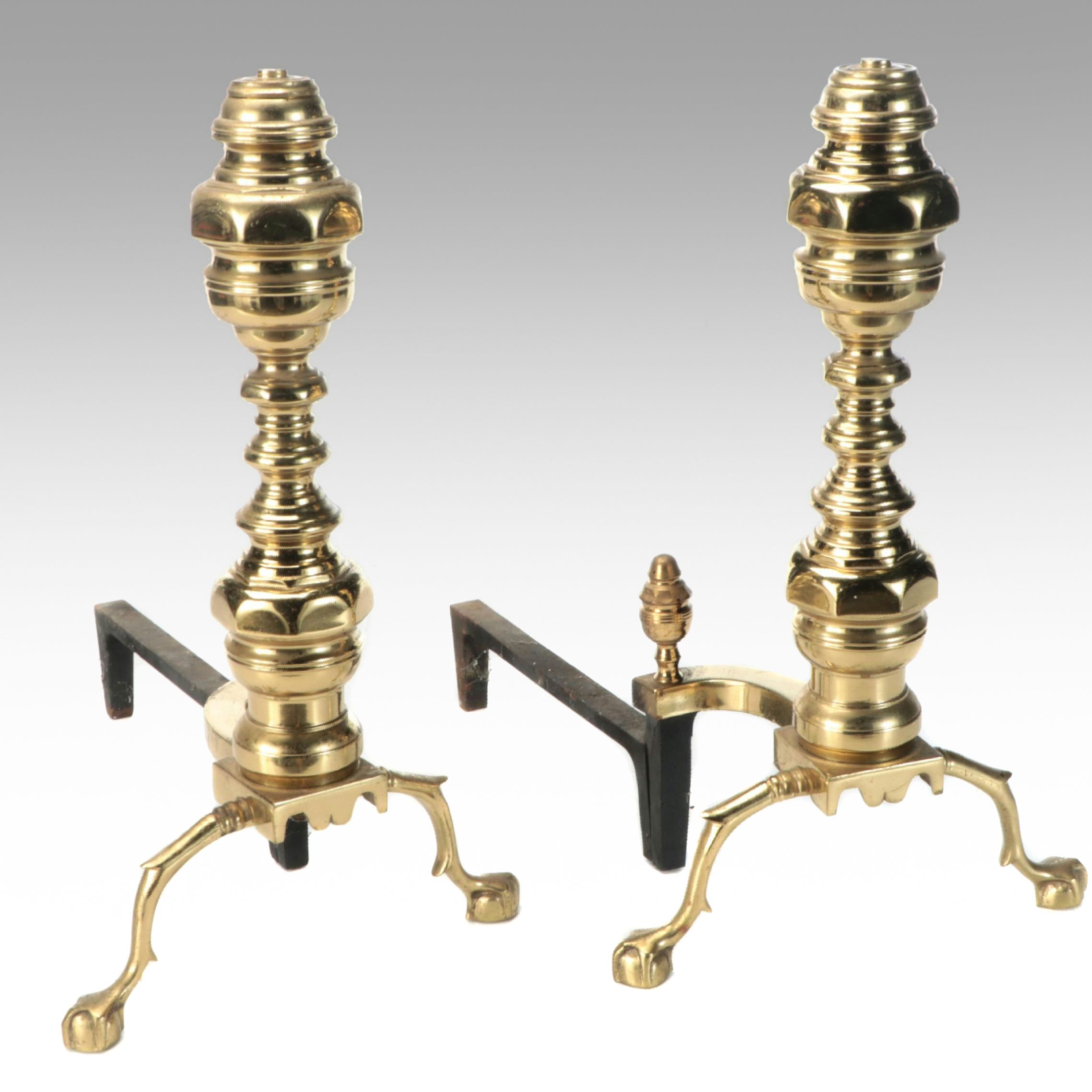 The Harvin Company Brass Andirons, Mid to Late 20th Century