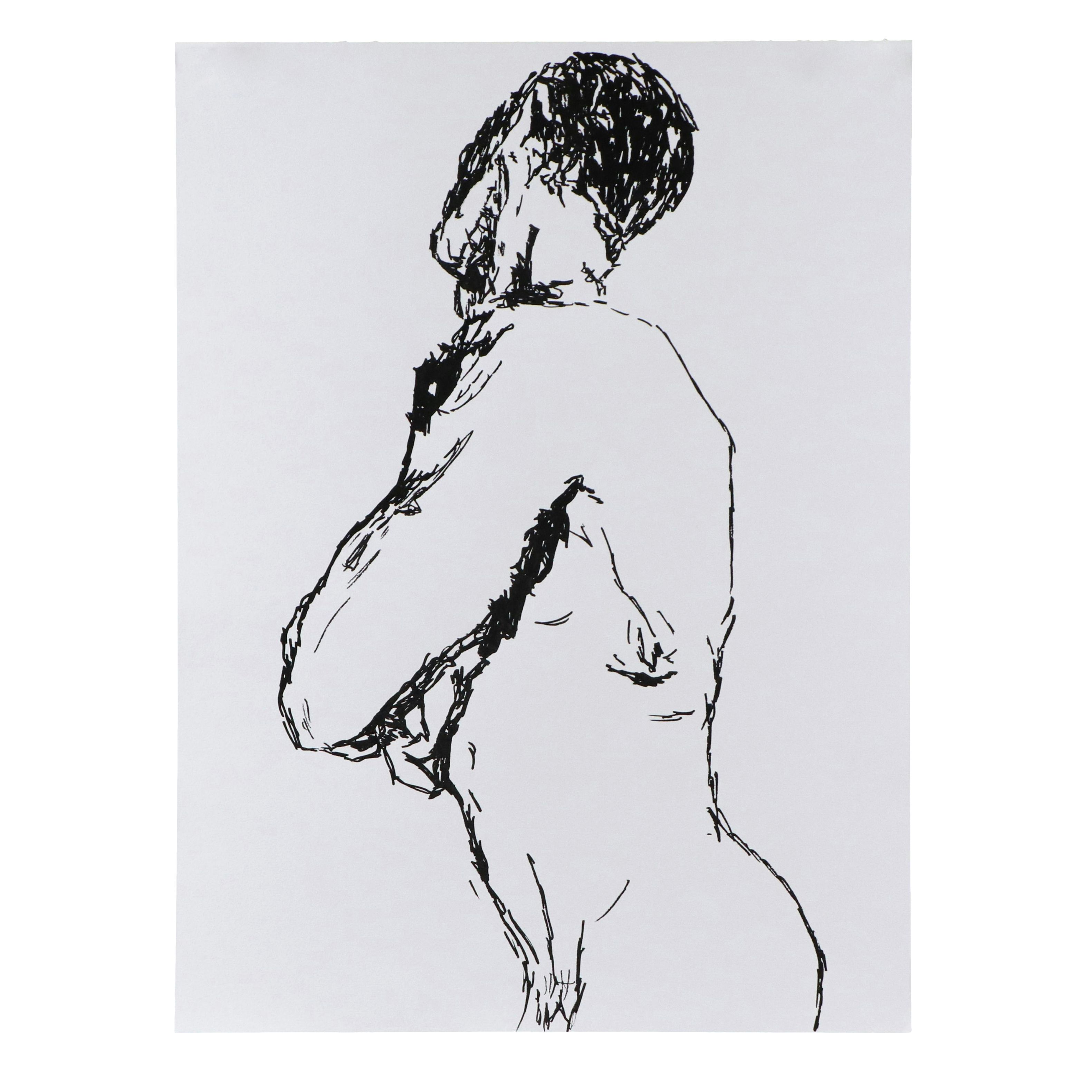 deSanto Stylized Nude Figure Ink Drawing "Nudo," 2025