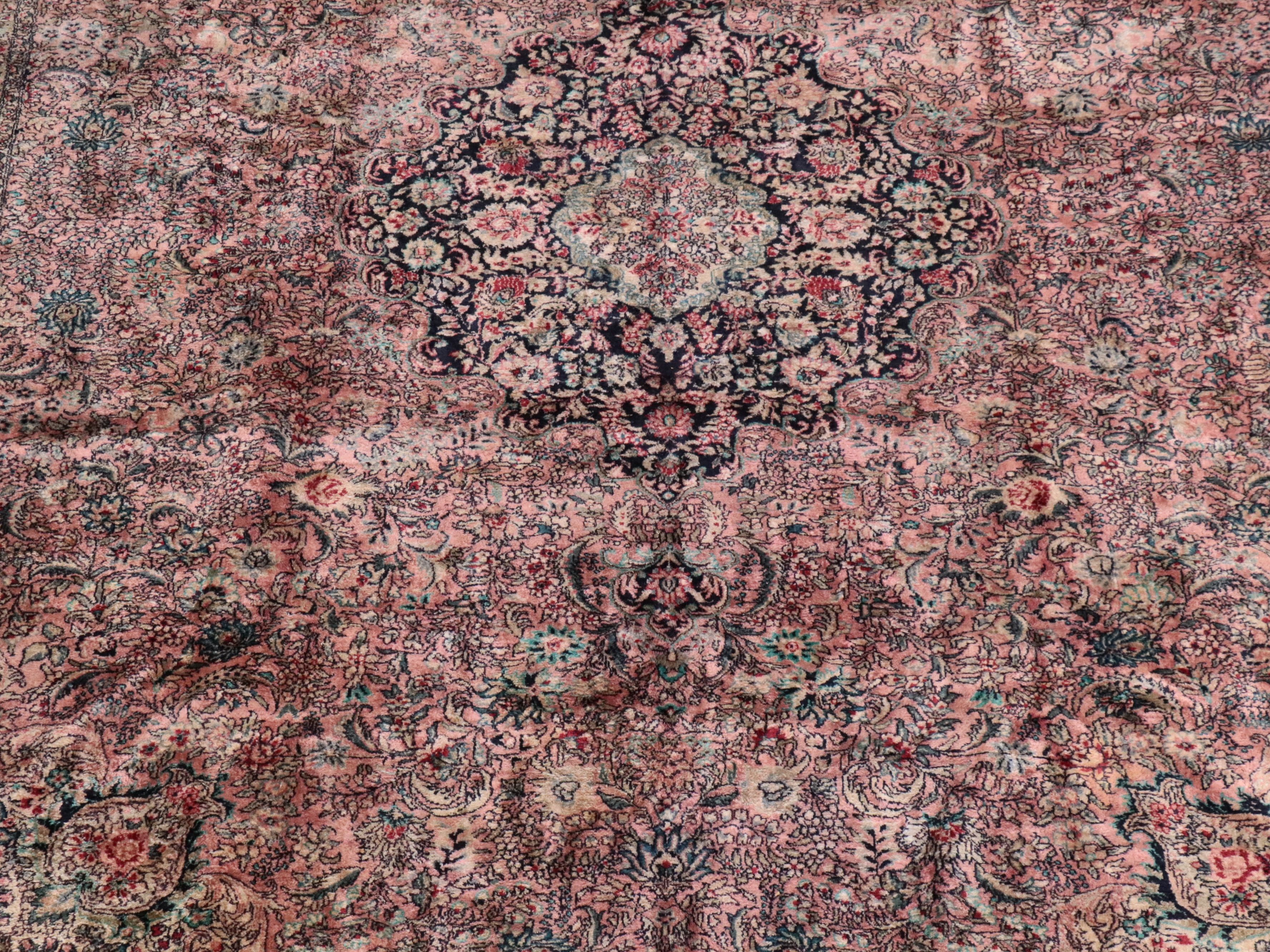 10' x 14'2 Hand-Knotted Persian Kerman Silk Blend Room Sized Rug