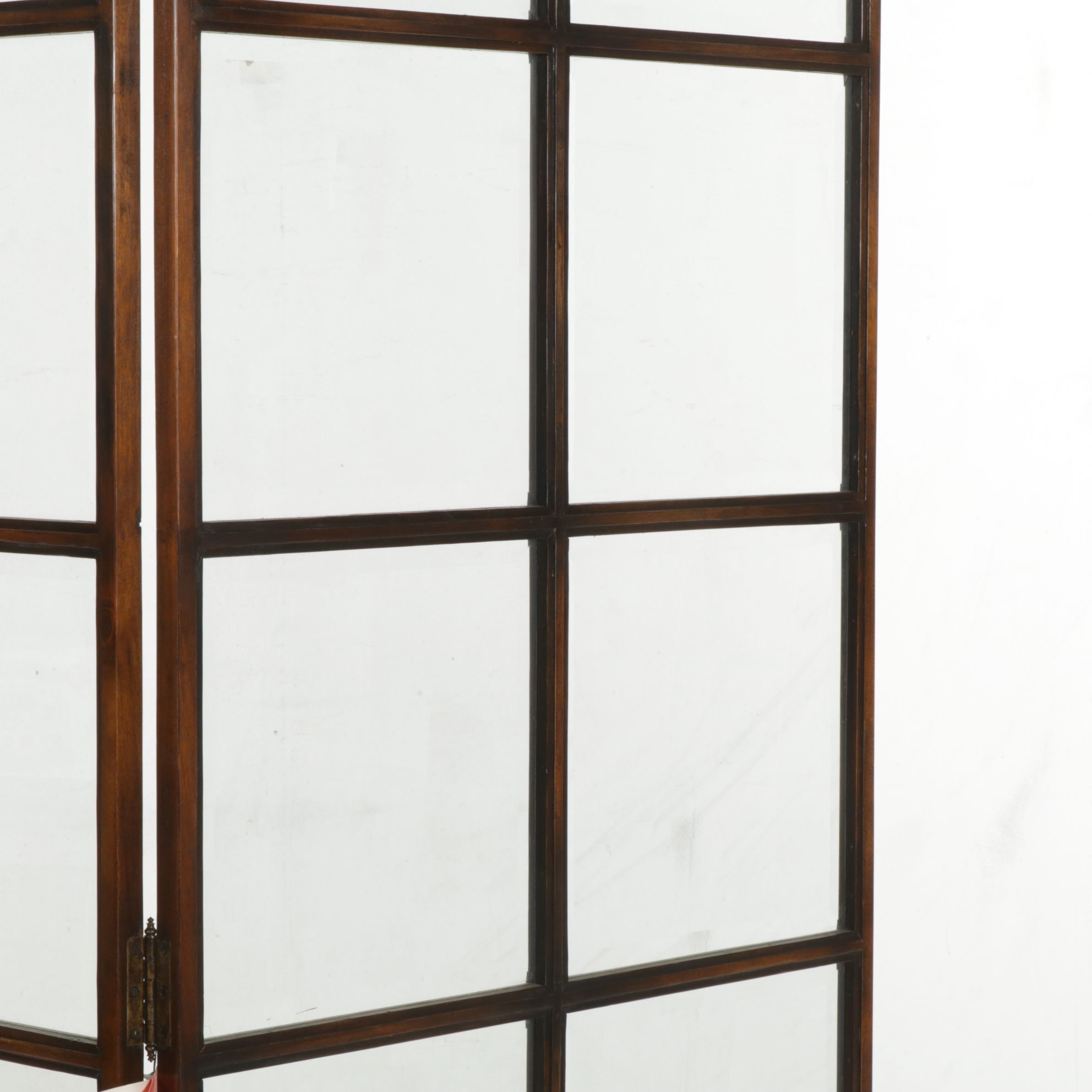 Walnut Two-Panel Rooms Screen with Beveled Glass Panes