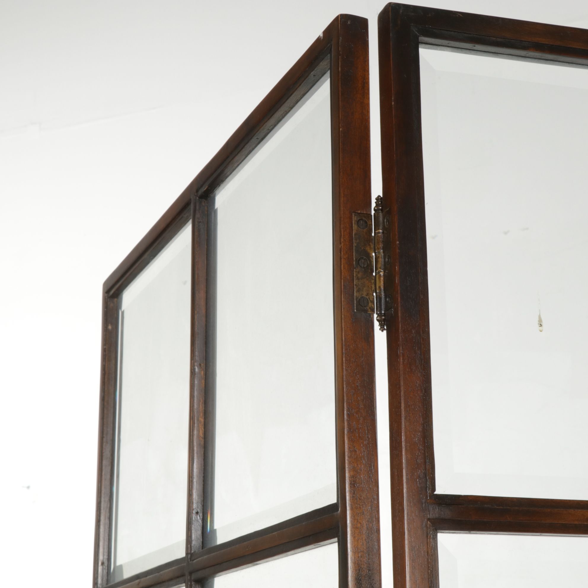 Walnut Two-Panel Rooms Screen with Beveled Glass Panes