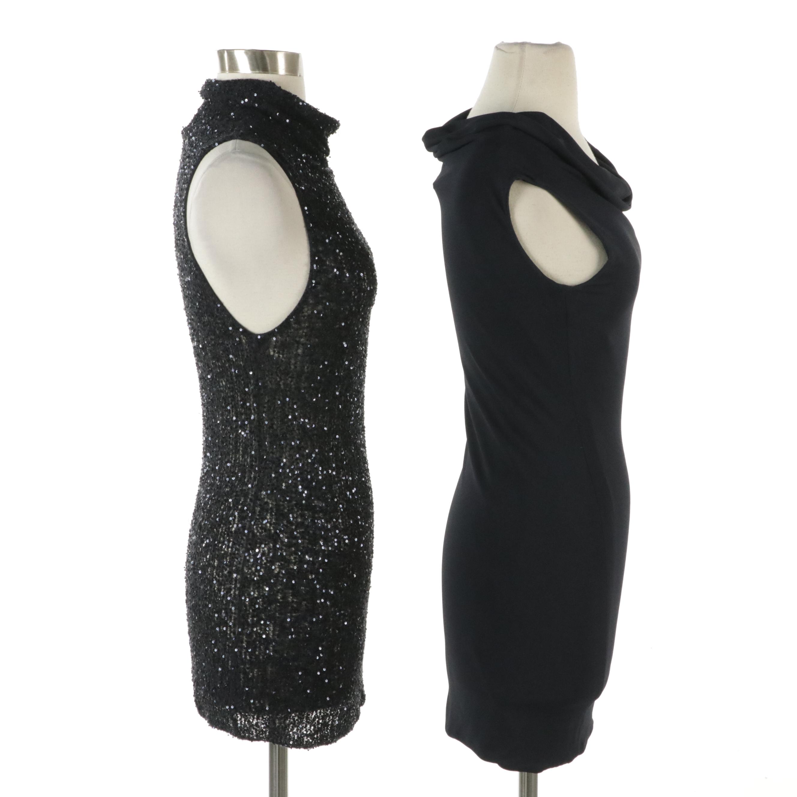 Donna Karan Sequined Cashmere/Silk & Rayon Blend Cowl Neck Sleeveless Dresses