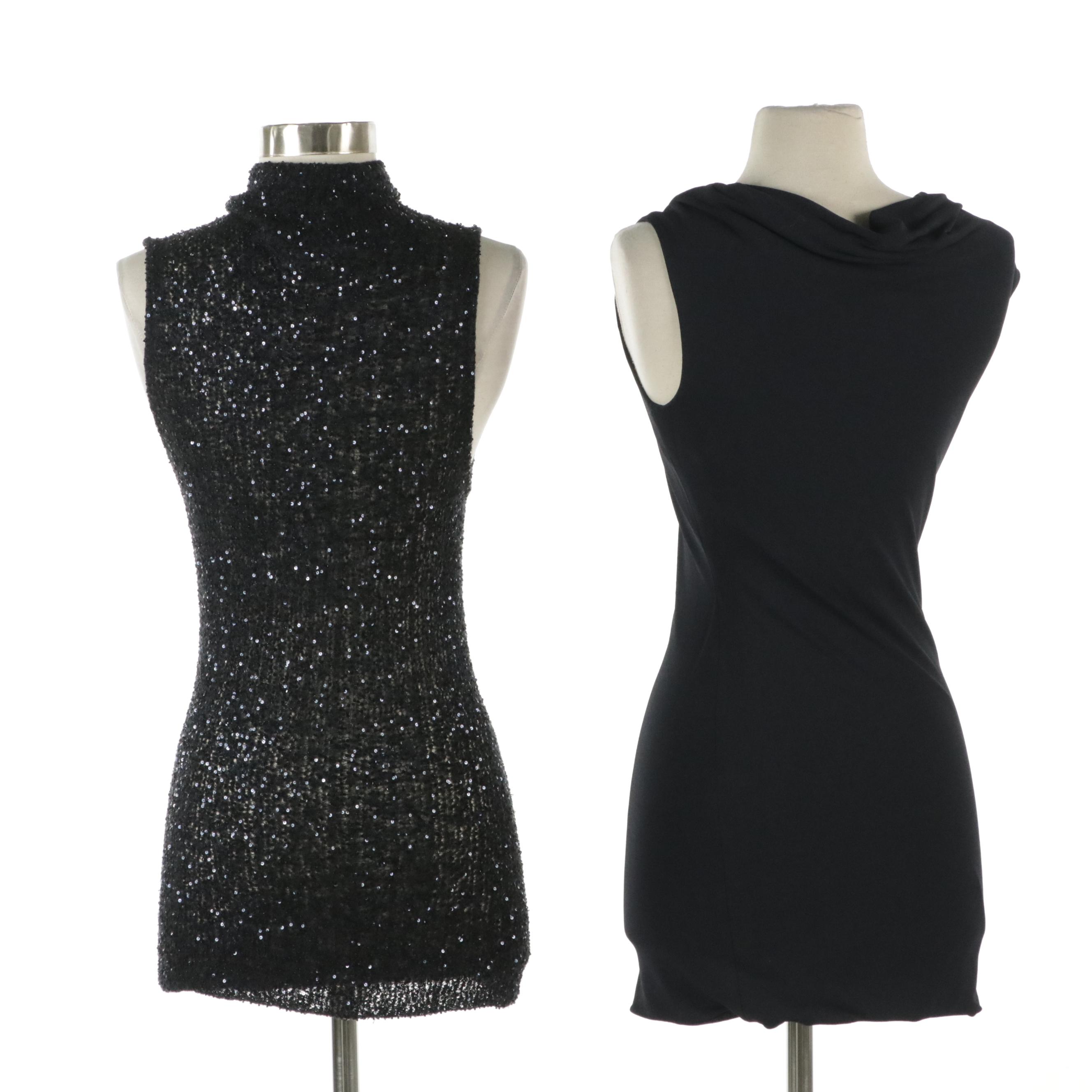 Donna Karan Sequined Cashmere/Silk & Rayon Blend Cowl Neck Sleeveless Dresses