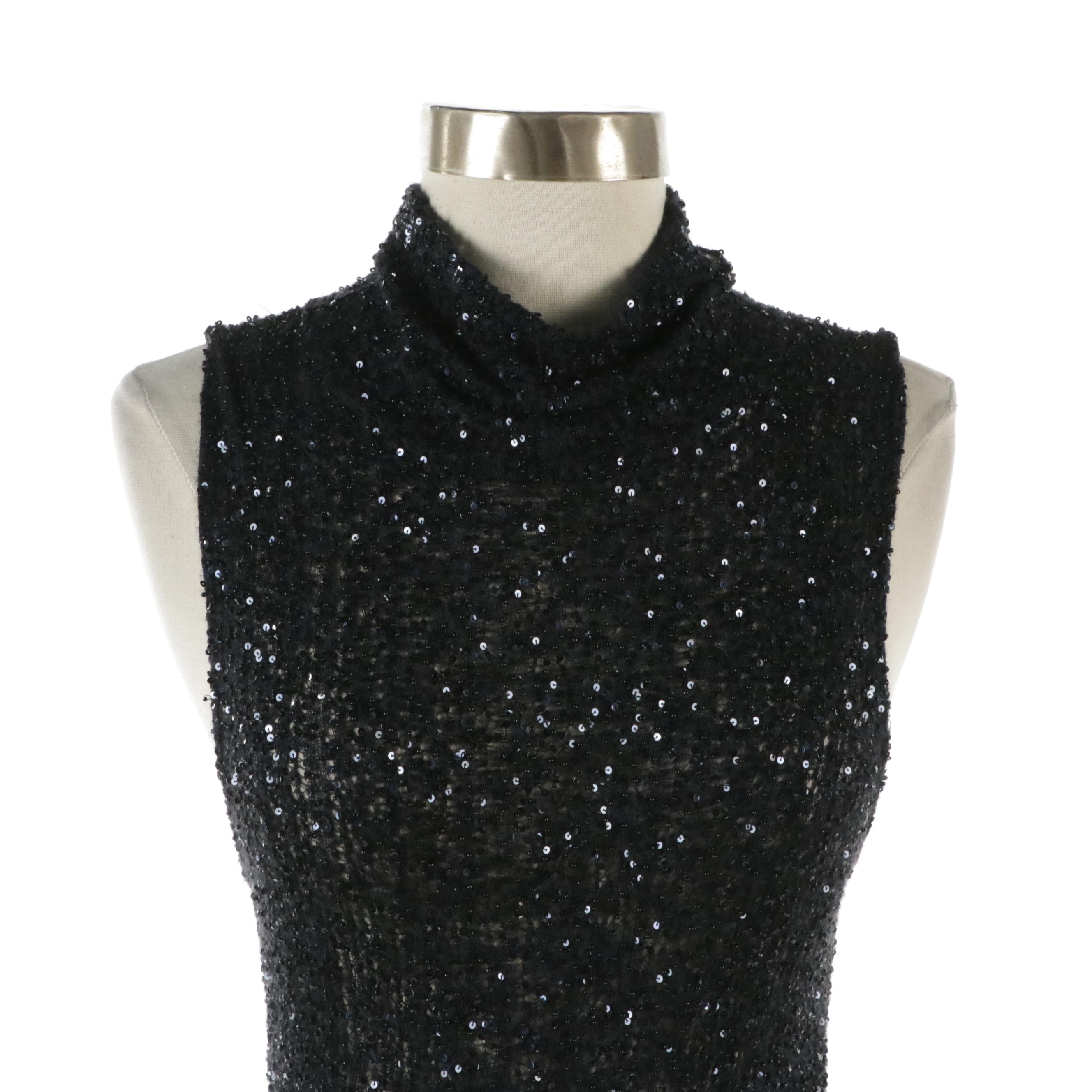 Donna Karan Sequined Cashmere/Silk & Rayon Blend Cowl Neck Sleeveless Dresses