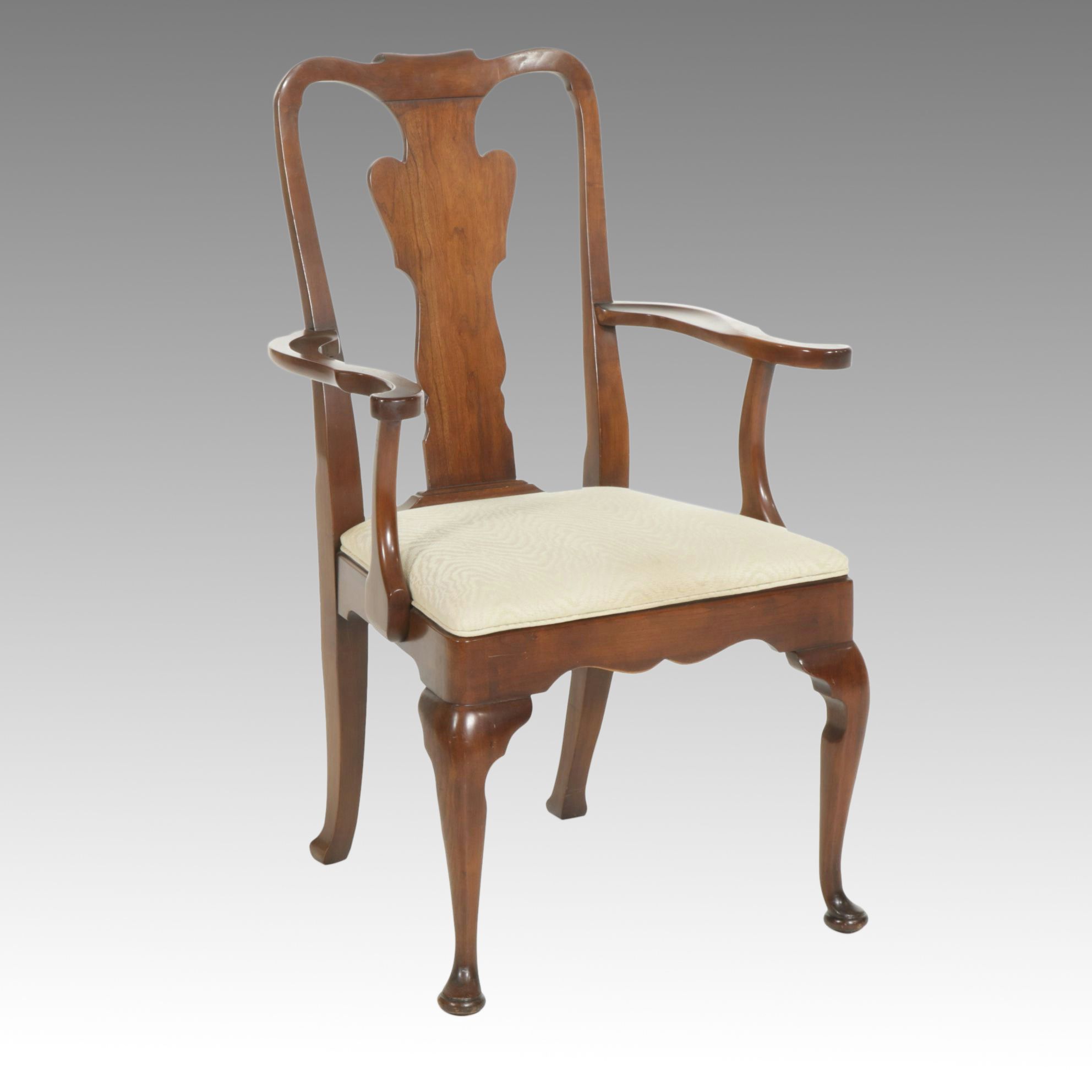 Queen Anne Style Cherry Fiddle-Back Armchair