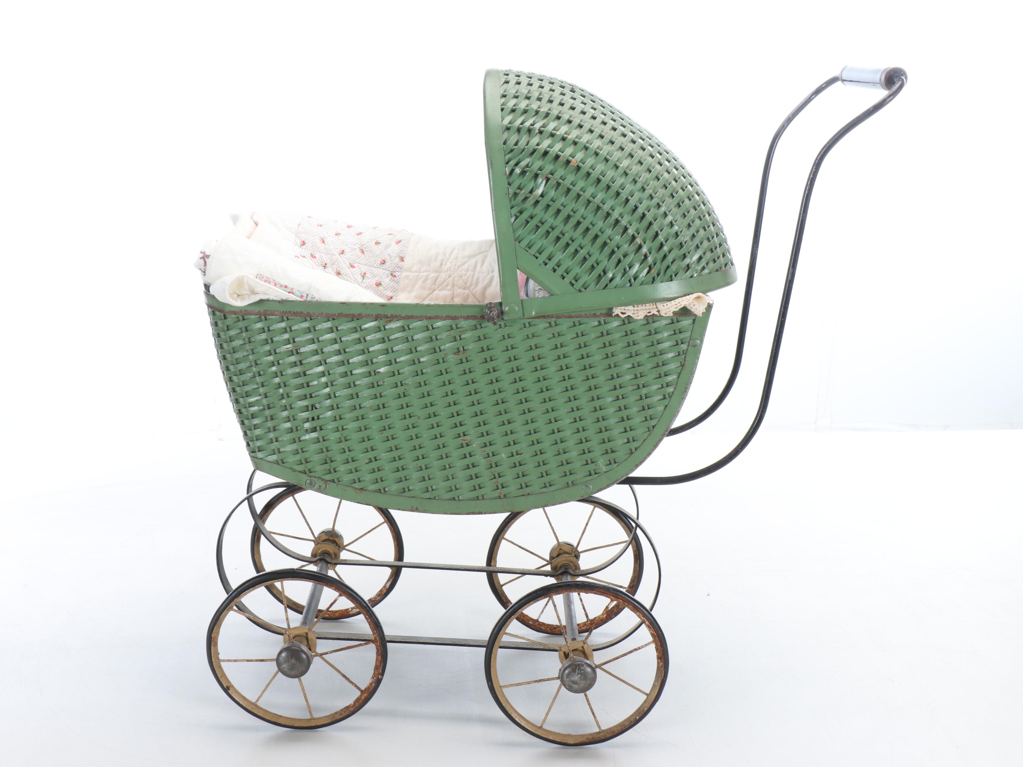 Children's Miniature Toy Kitchen Appliances and Dolls in Carriage