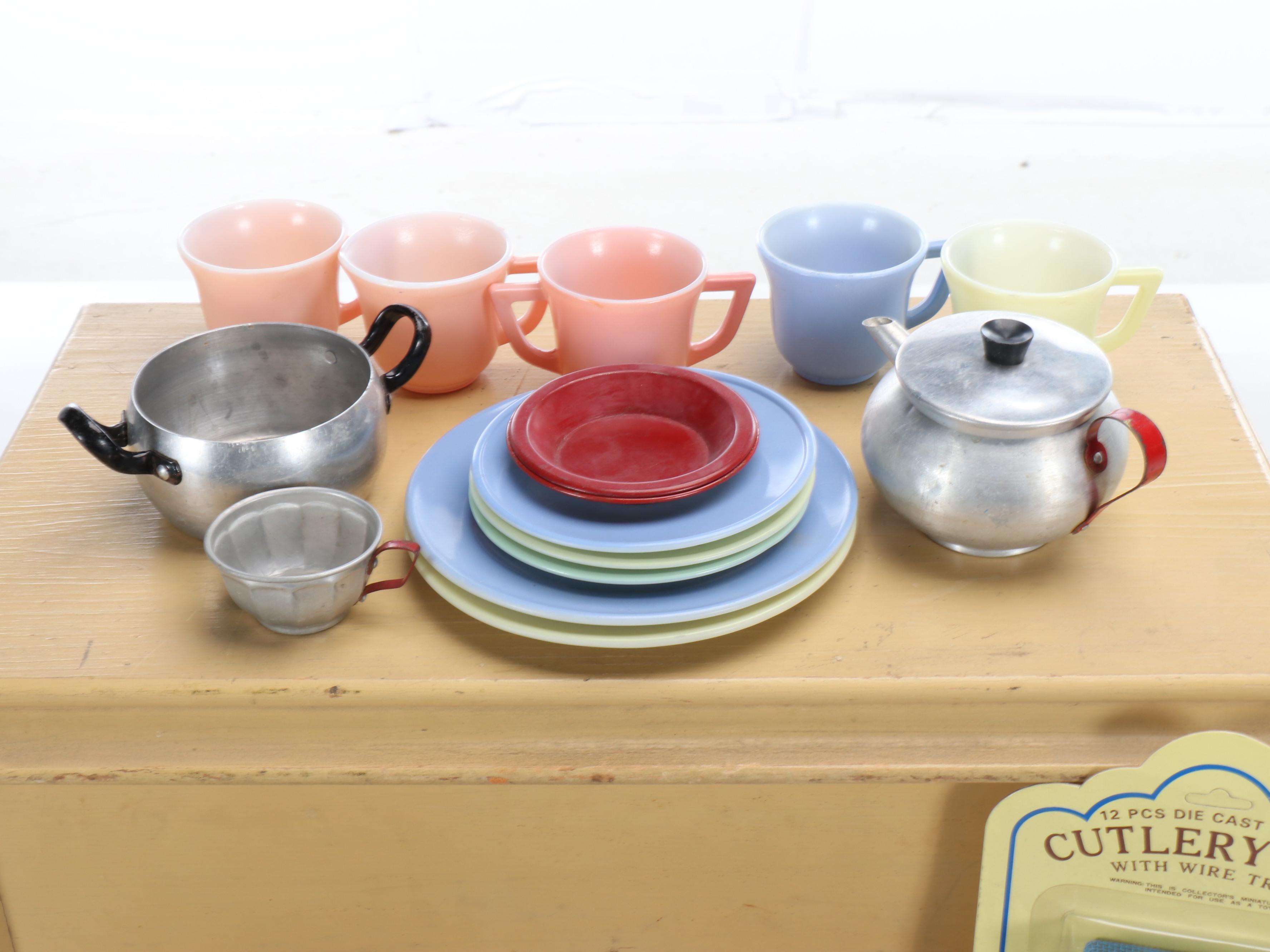 Children's Miniature Toy Kitchen Appliances and Dolls in Carriage