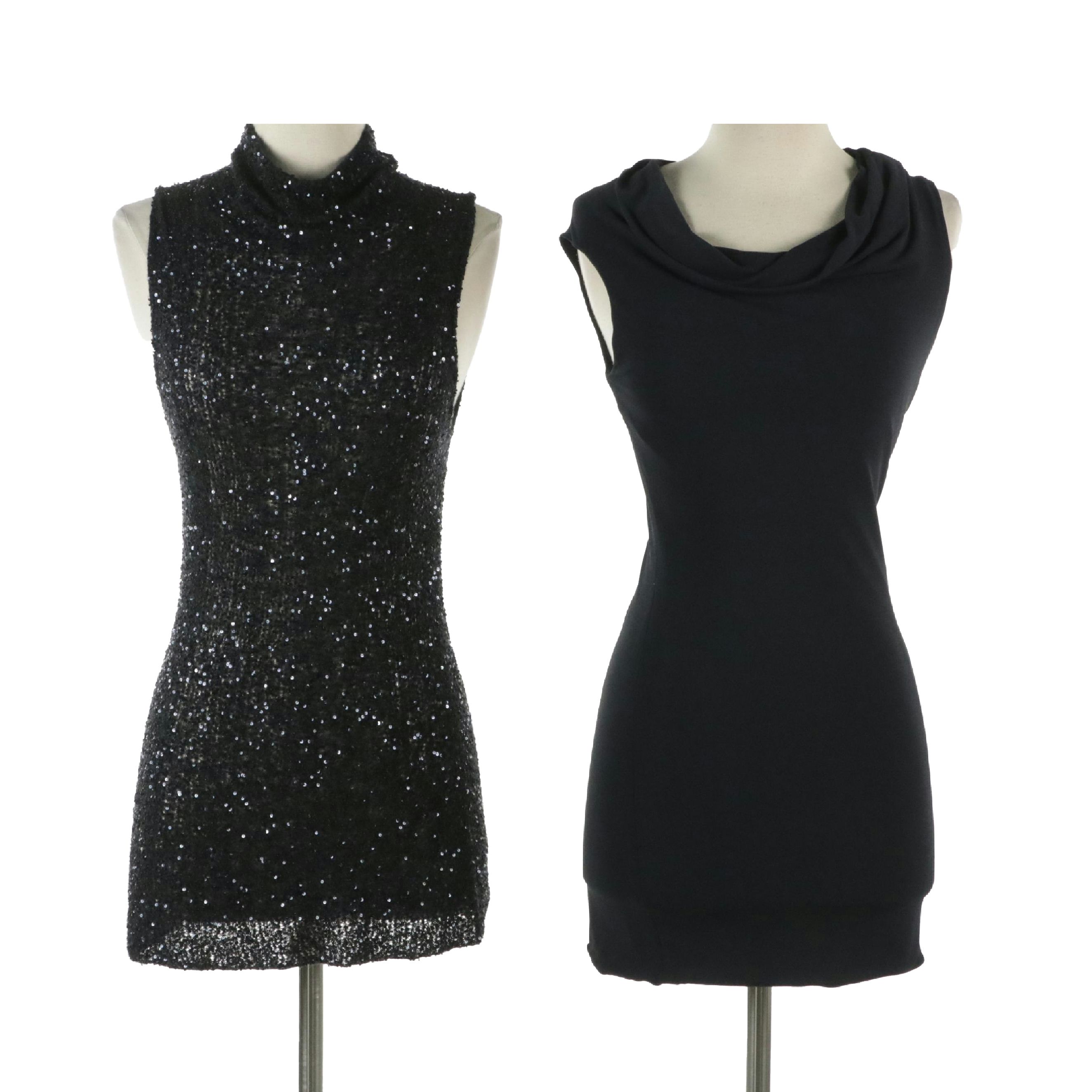 Donna Karan Sequined Cashmere/Silk & Rayon Blend Cowl Neck Sleeveless Dresses