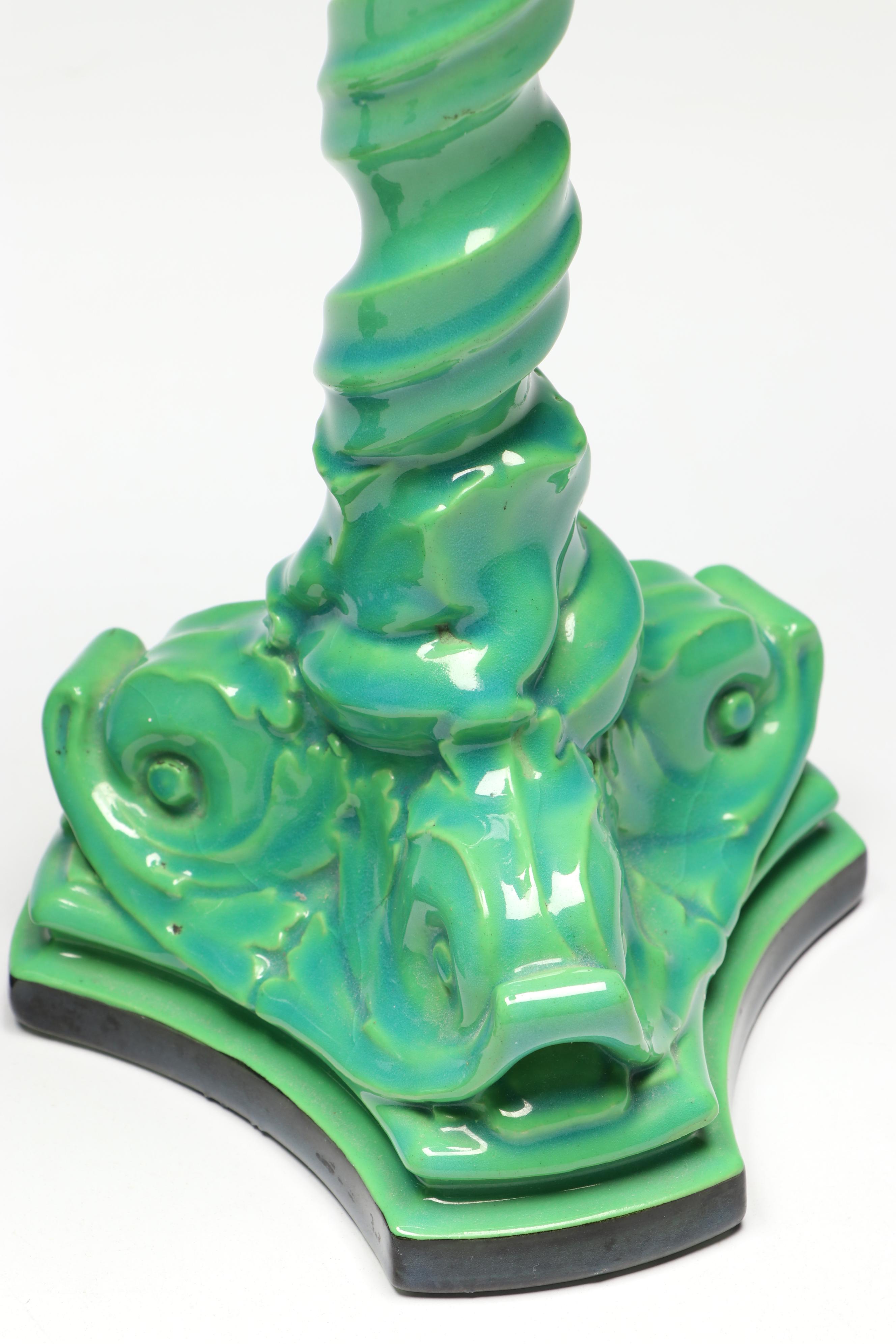 Rookwood Pottery Dolphin Base Candlesticks, 1919