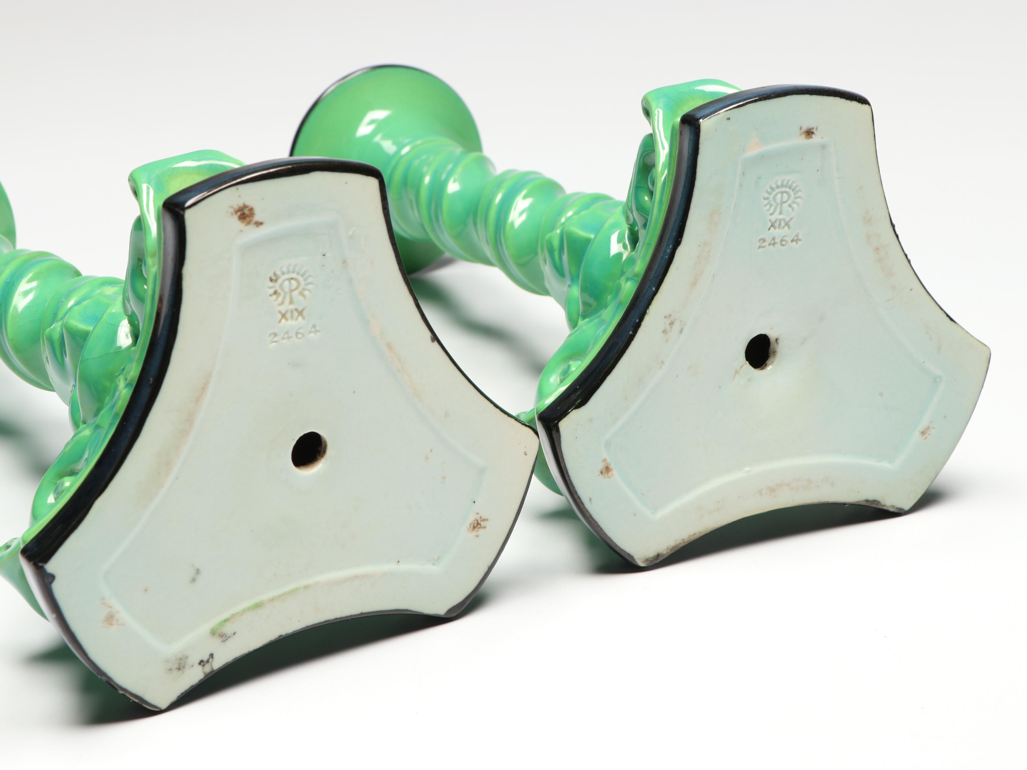 Rookwood Pottery Dolphin Base Candlesticks, 1919