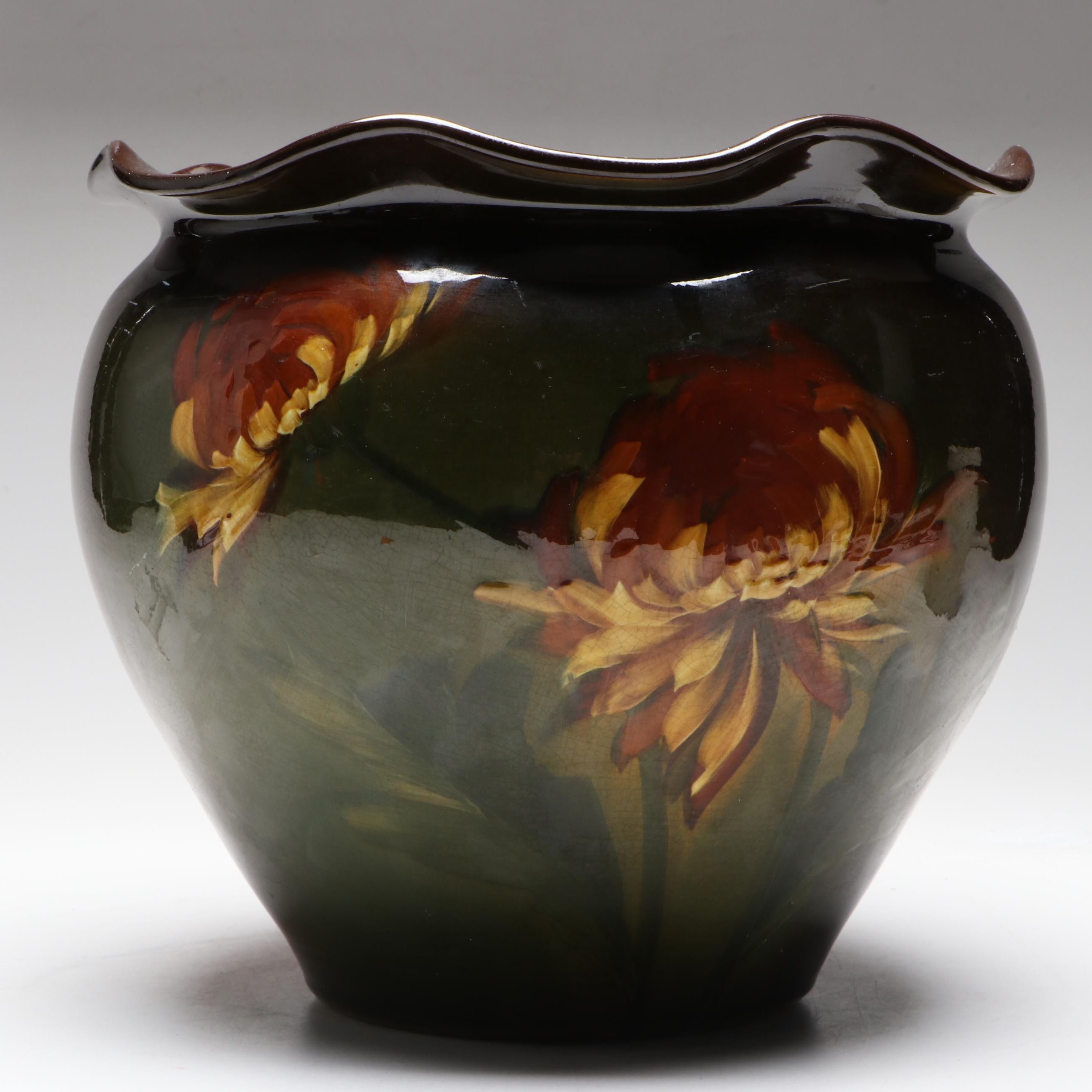 Albert Radford "Ruko" Hand-Painted Art Pottery Ruffled Edge Jardinière