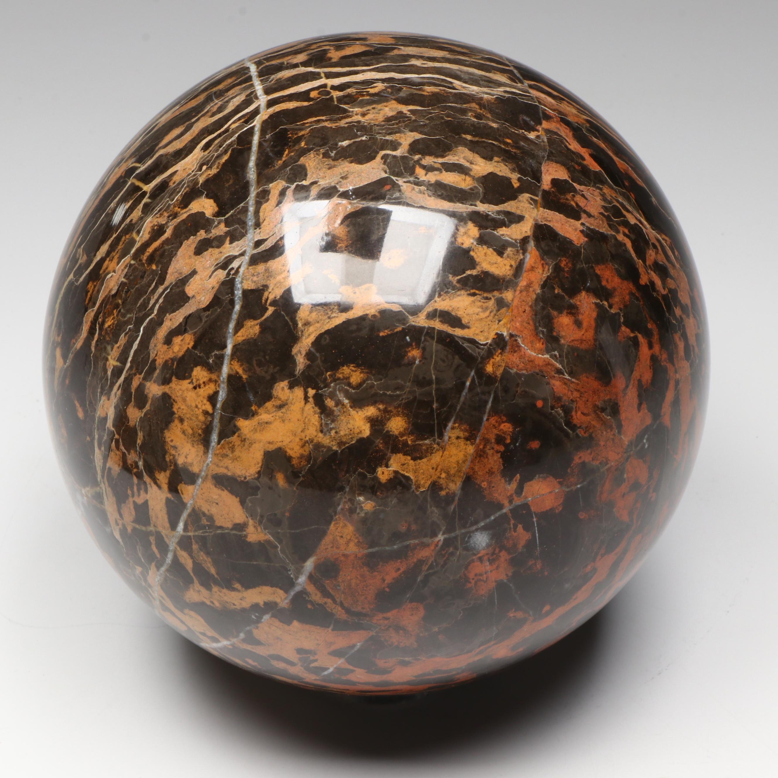 Carved Banded Calcite Pyramid and Polished Marble Sphere