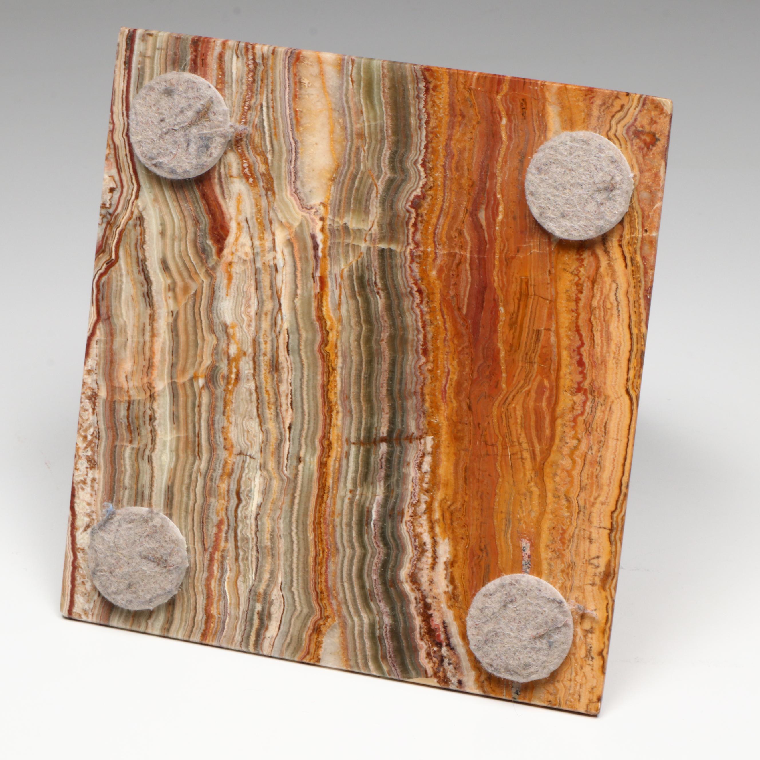 Carved Banded Calcite Pyramid and Polished Marble Sphere