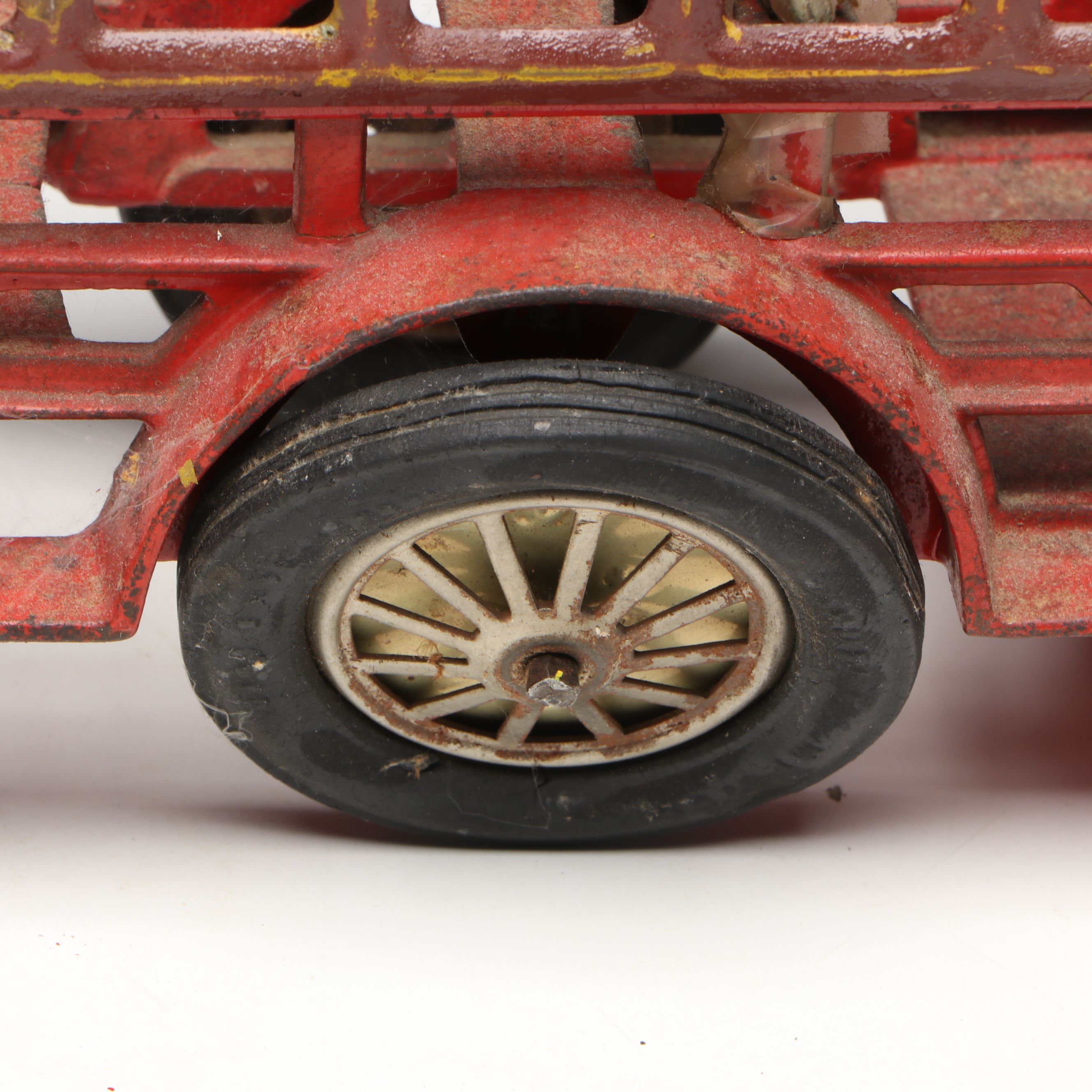 Hubley Cast Iron Cold-Painted Fire Ladder Truck with Driver, Early 20th Century