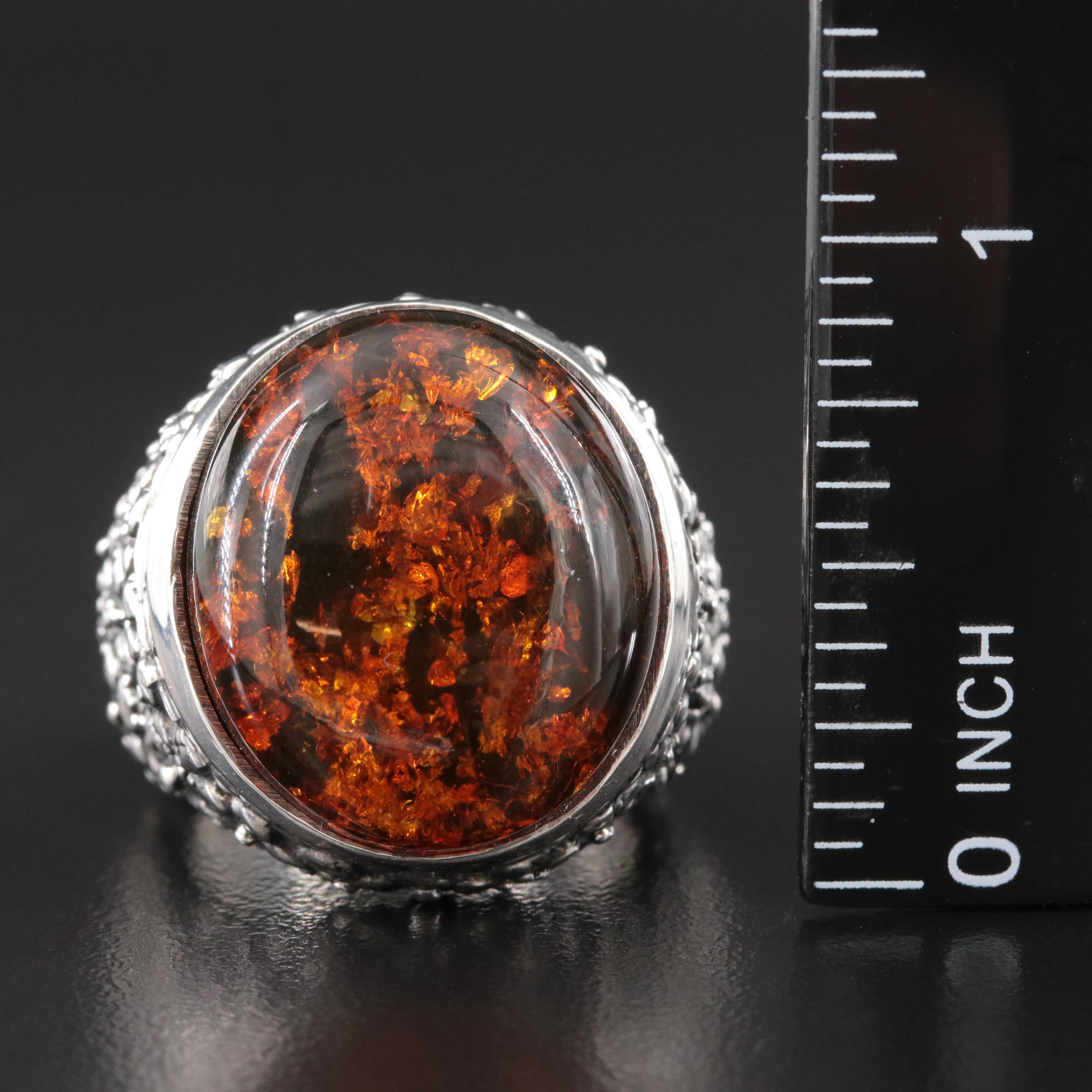 Stephen Dweck Sterling Amber Floral Ring