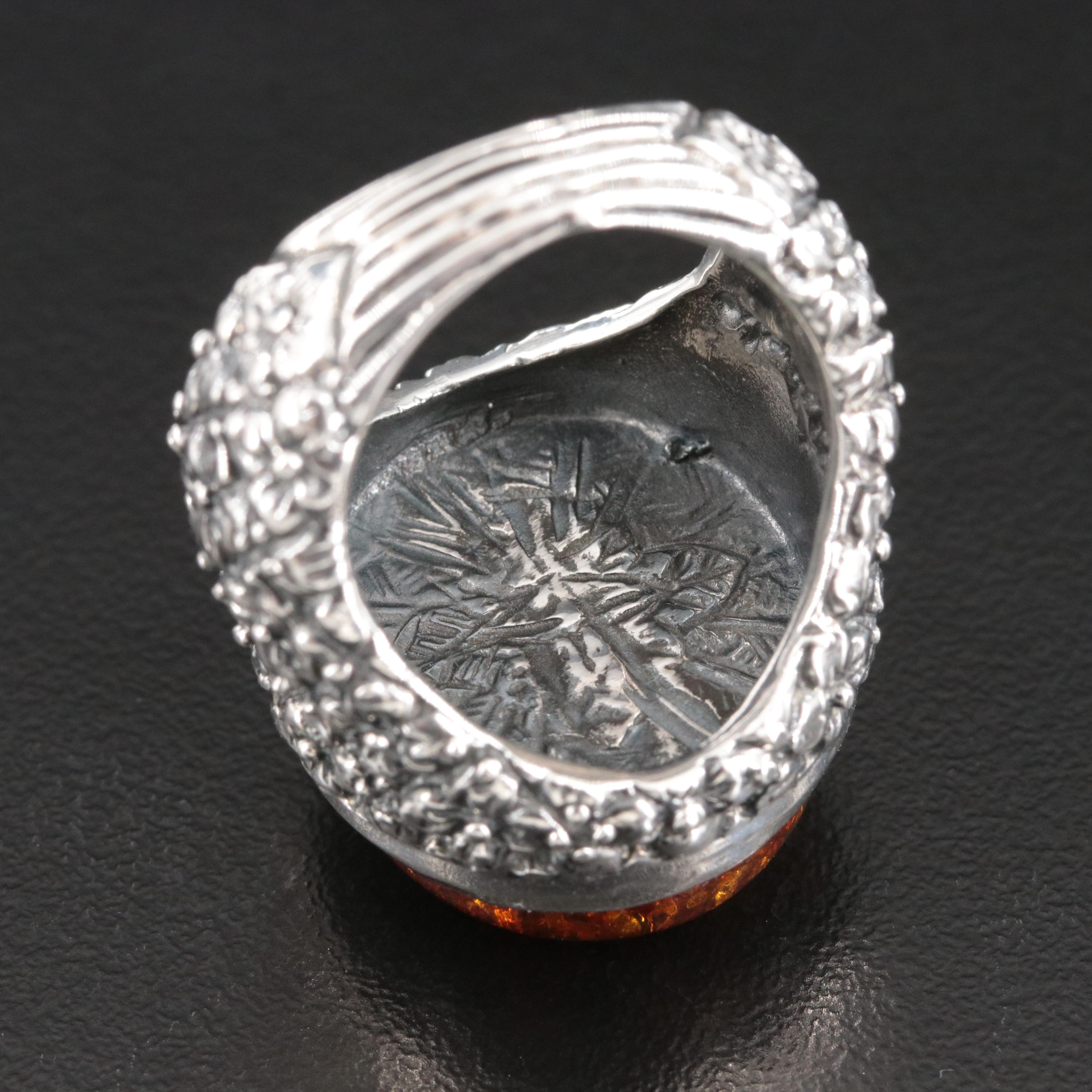 Stephen Dweck Sterling Amber Floral Ring