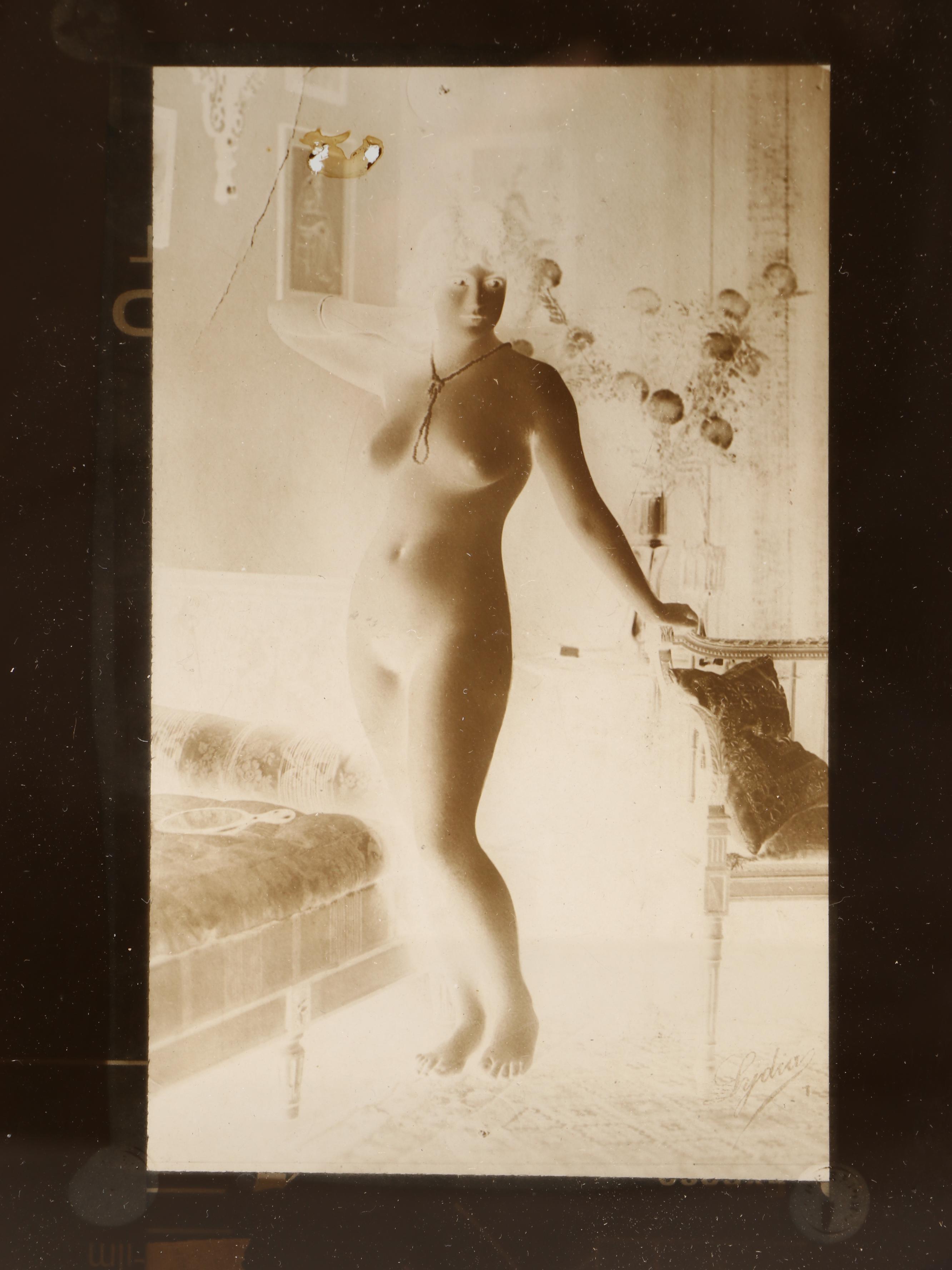 Glass Plate Negative of Nude Woman in Contrapposto, Late 19th to Early 20th C.