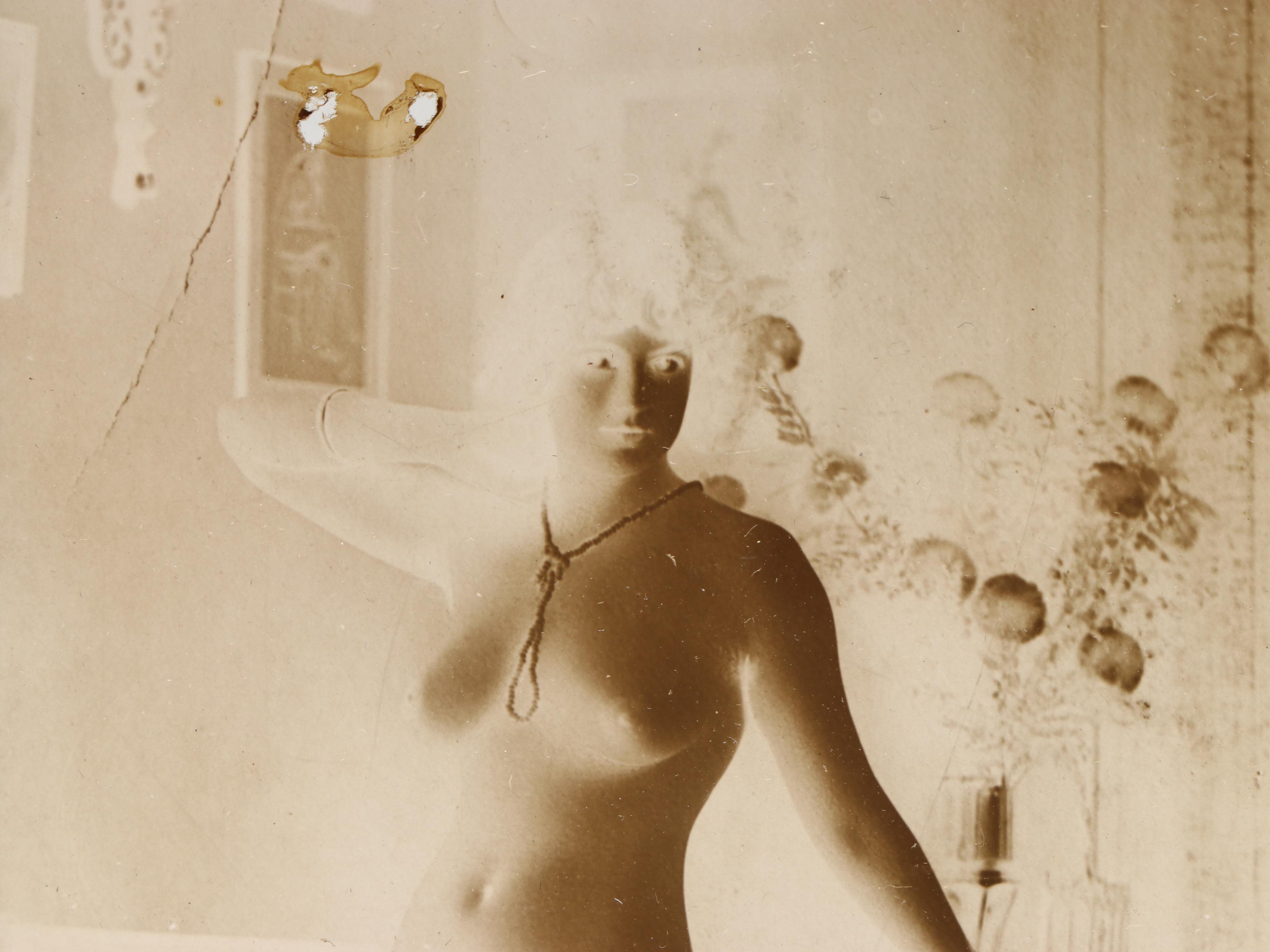 Glass Plate Negative of Nude Woman in Contrapposto, Late 19th to Early 20th C.