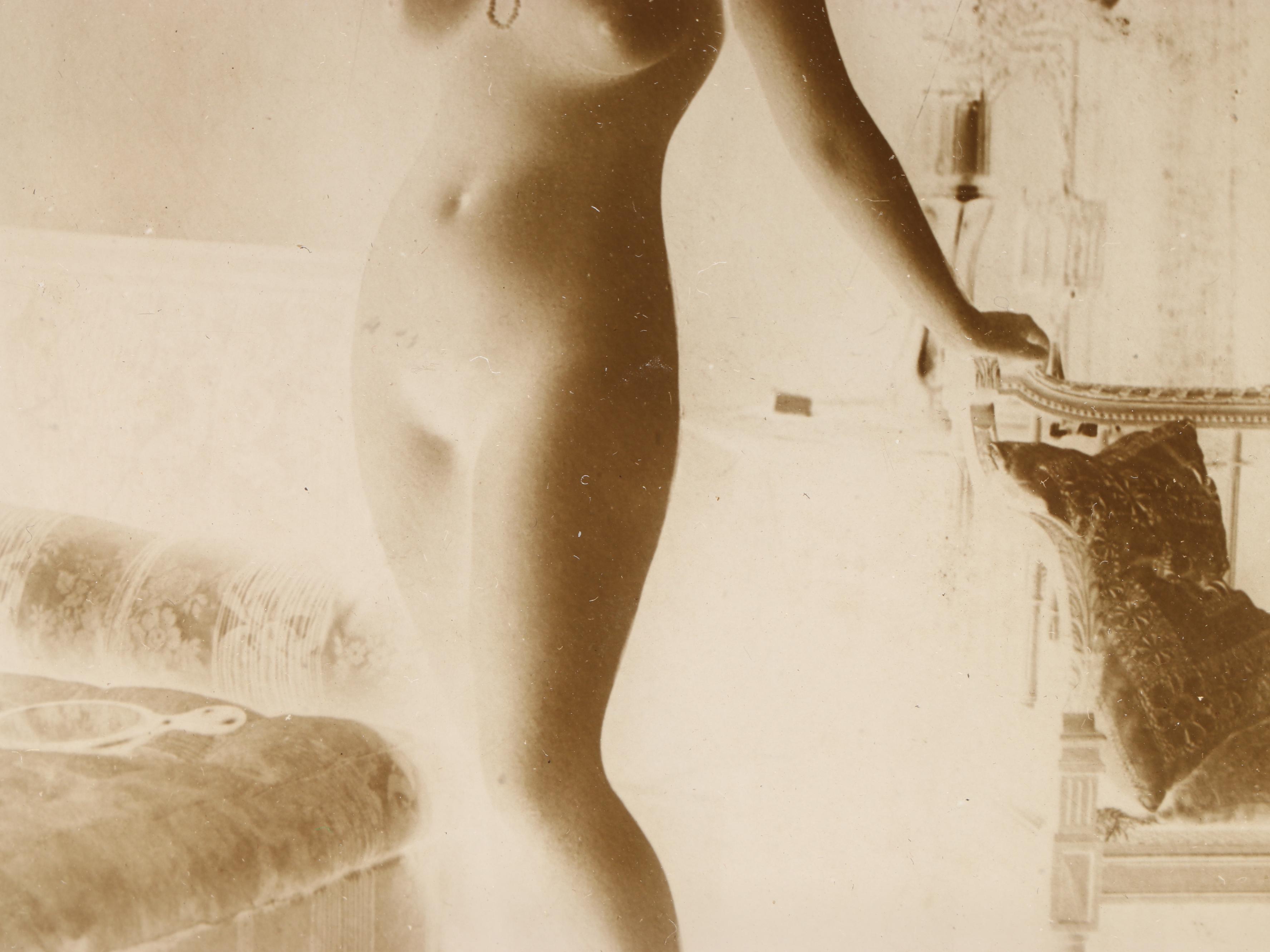 Glass Plate Negative of Nude Woman in Contrapposto, Late 19th to Early 20th C.