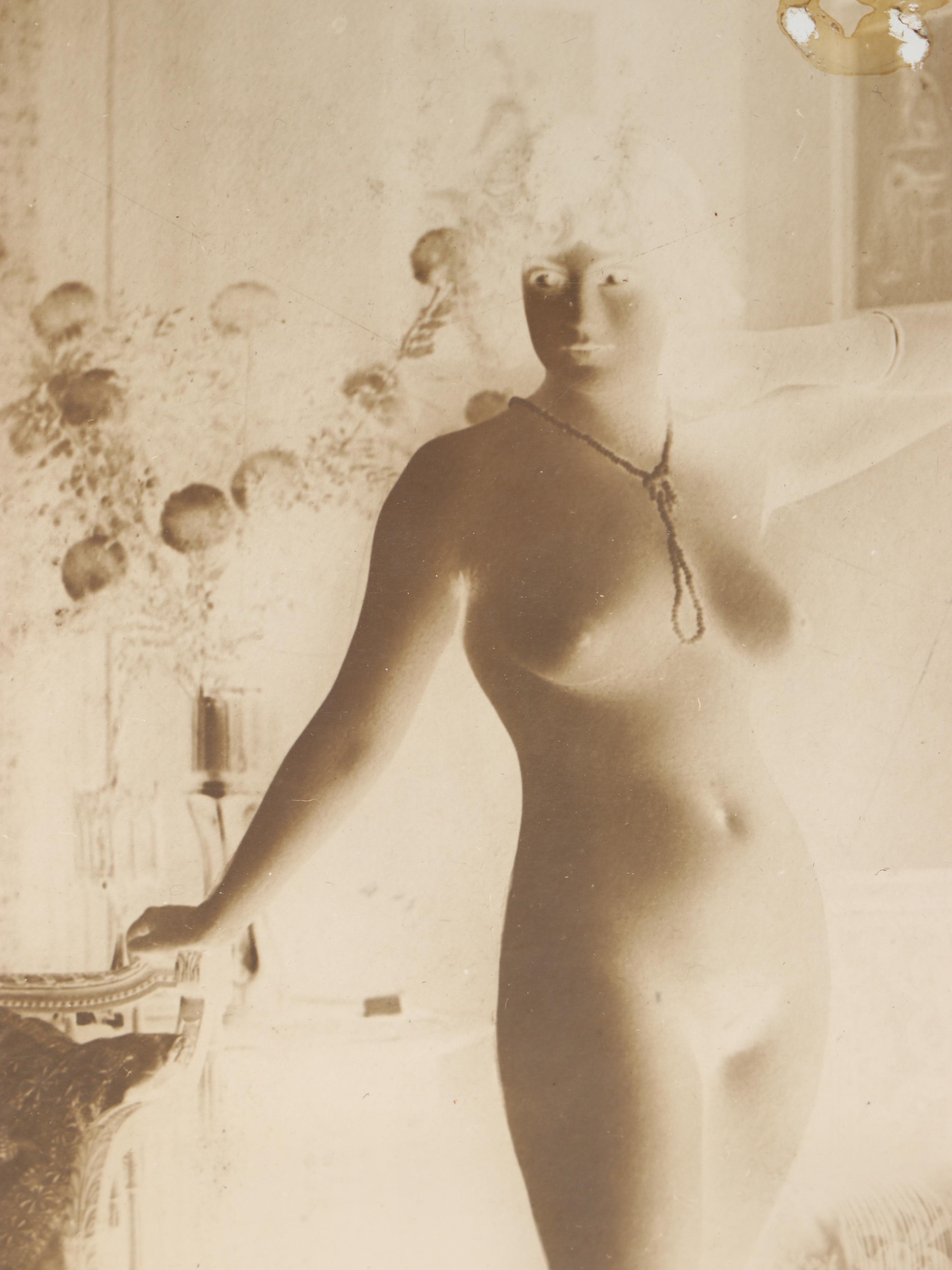 Glass Plate Negative of Nude Woman in Contrapposto, Late 19th to Early 20th C.