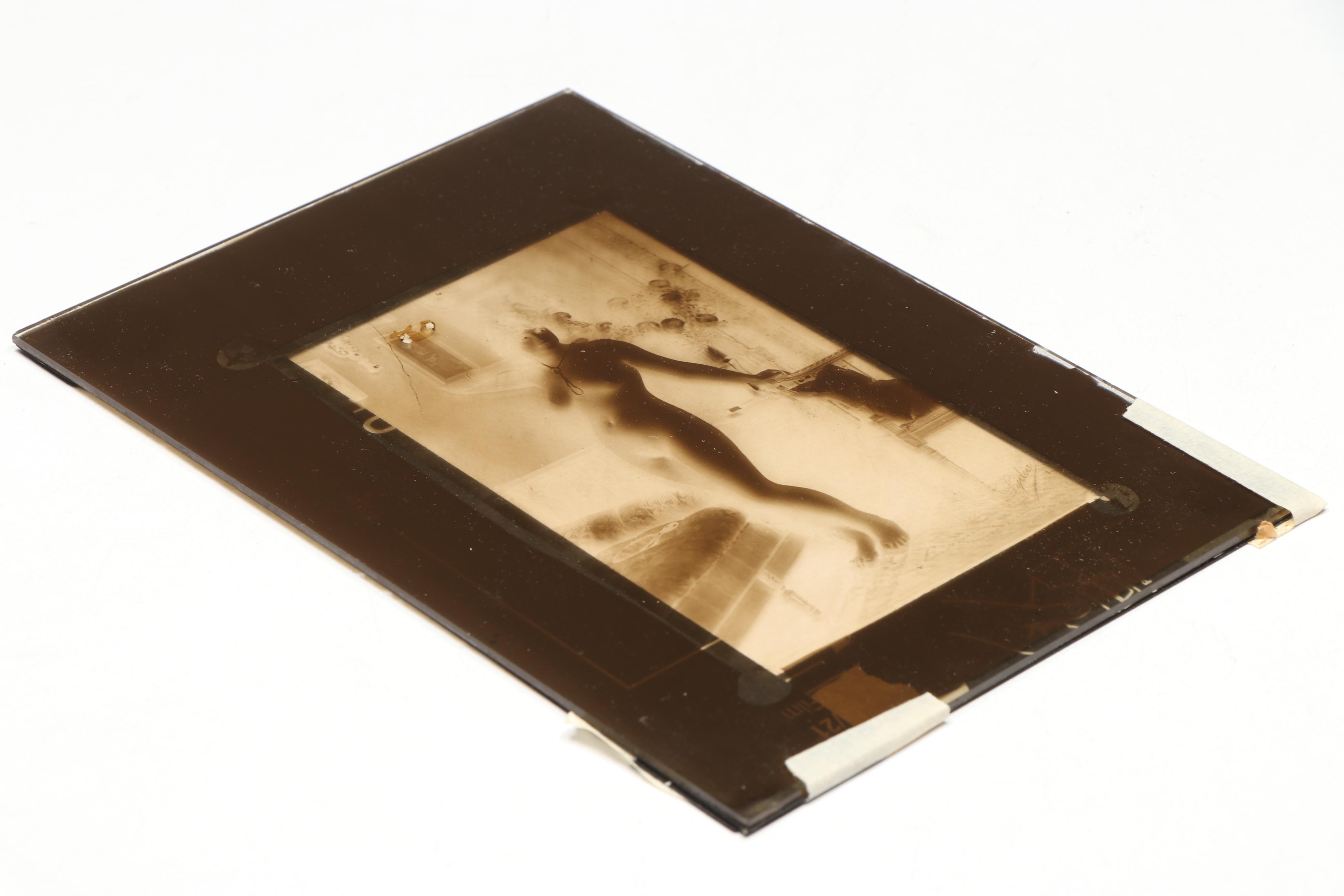 Glass Plate Negative of Nude Woman in Contrapposto, Late 19th to Early 20th C.