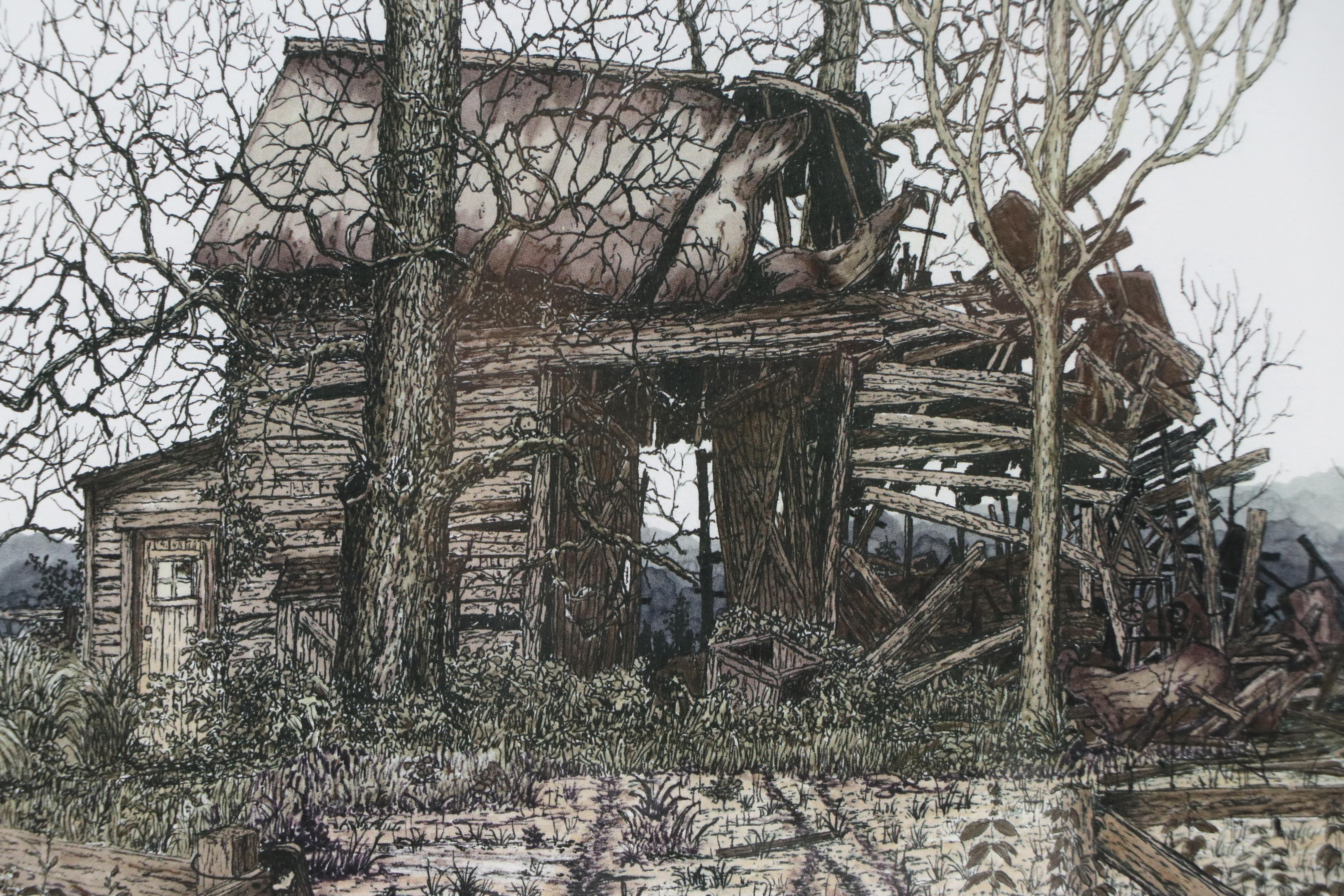Rural Landscape With Dilapidated Farmhouse Offset Lithograph