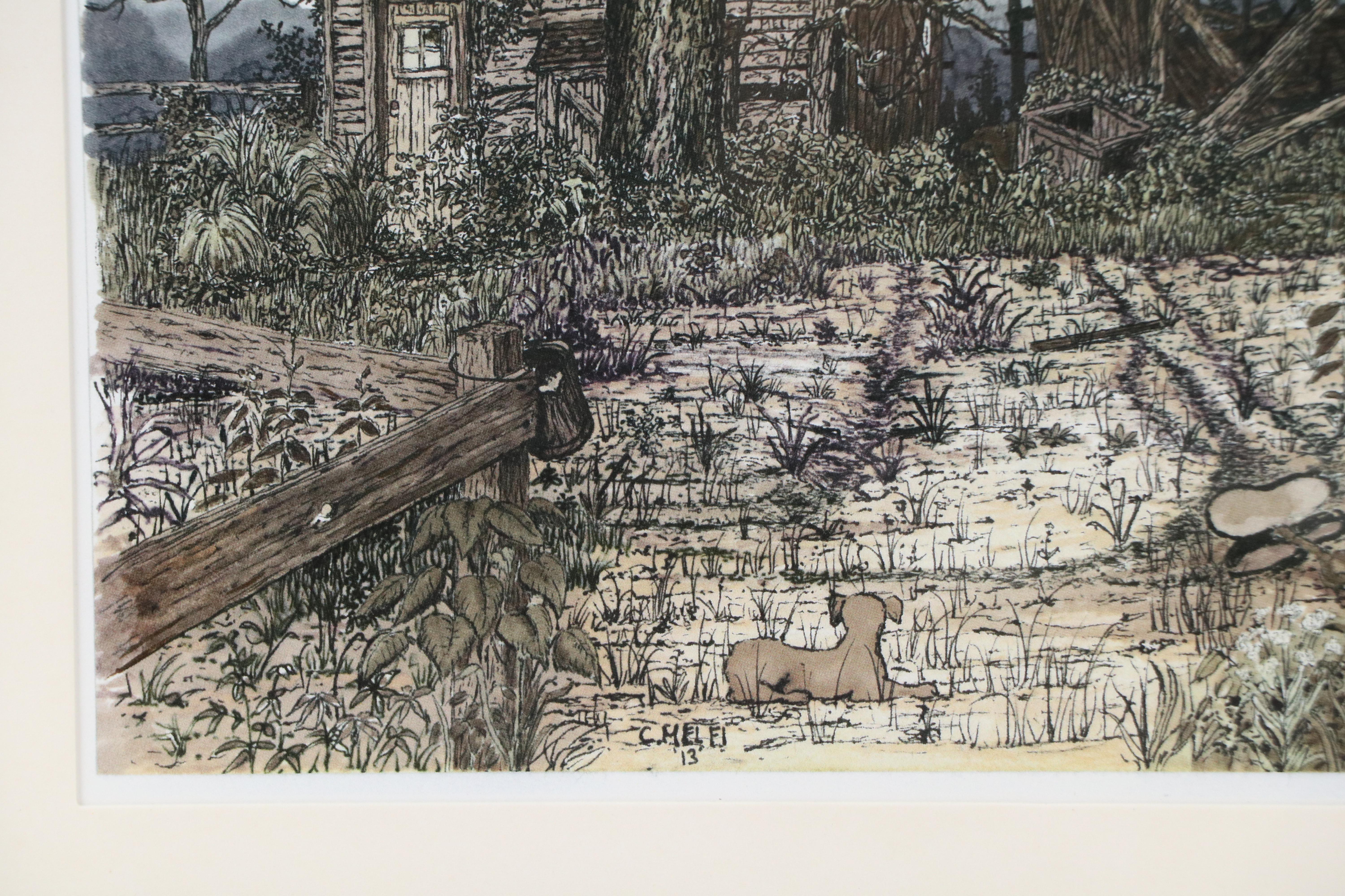 Rural Landscape With Dilapidated Farmhouse Offset Lithograph