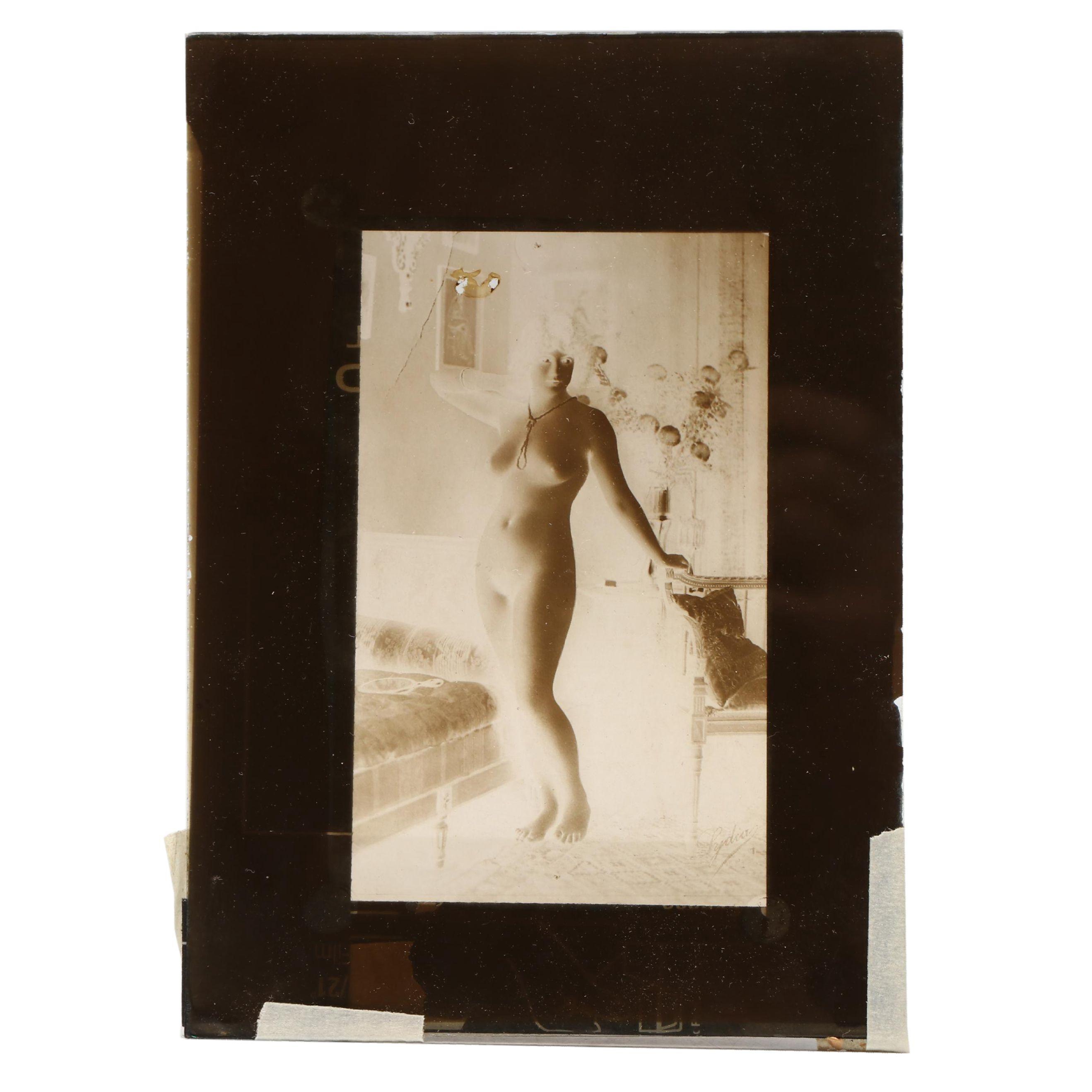 Glass Plate Negative of Nude Woman in Contrapposto, Late 19th to Early 20th C.