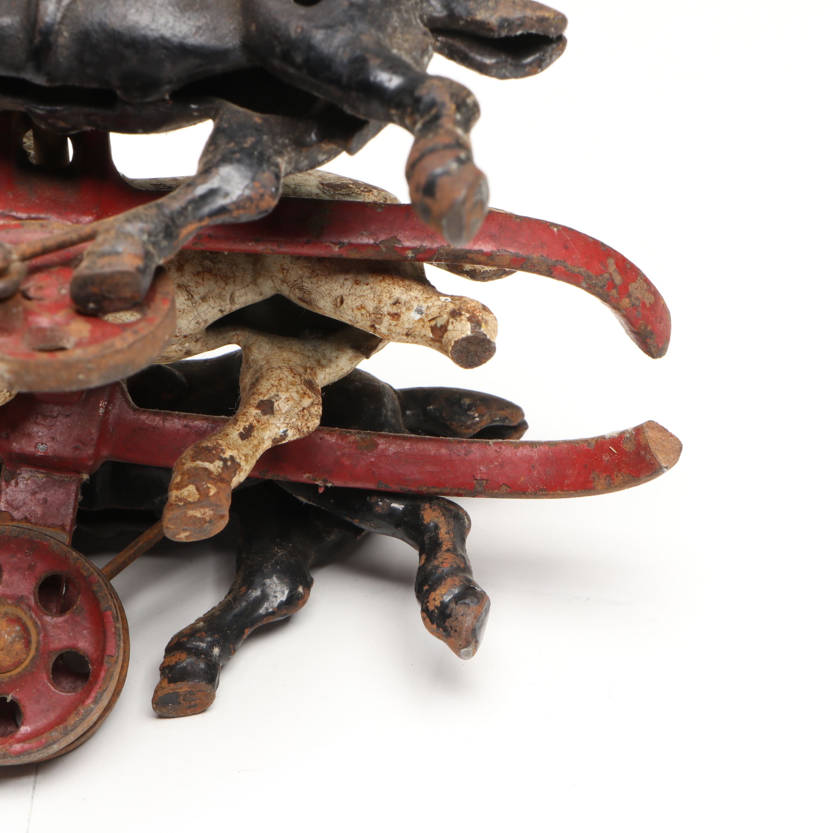 Hubley Cast Iron Horse-Drawn Fire Ladder and Water Wagon Toys