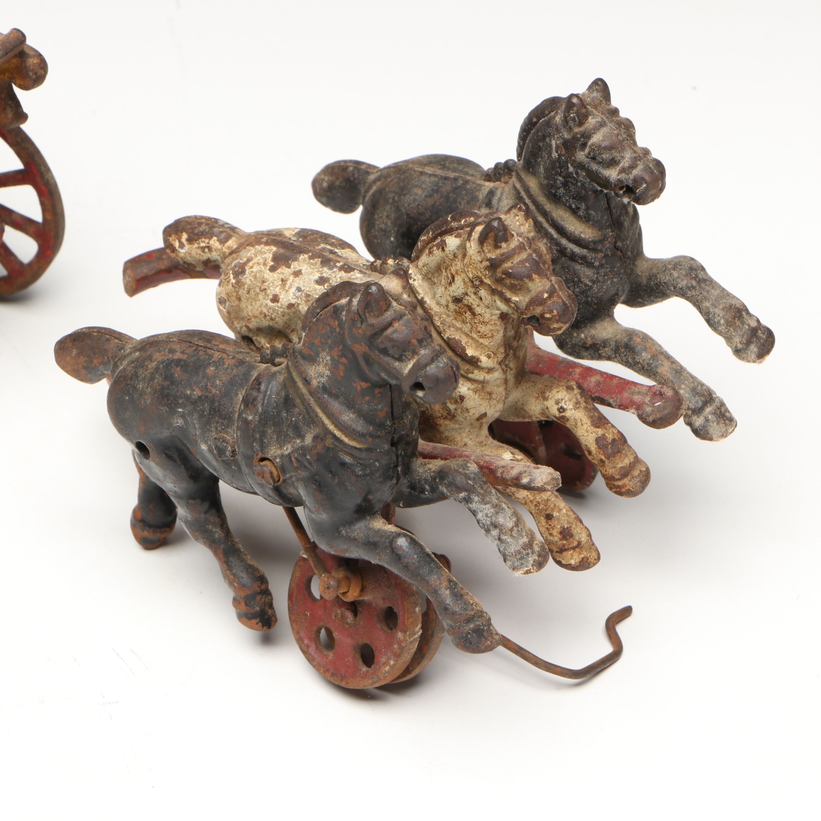 Hubley Cast Iron Horse-Drawn Fire Ladder and Water Wagon Toys