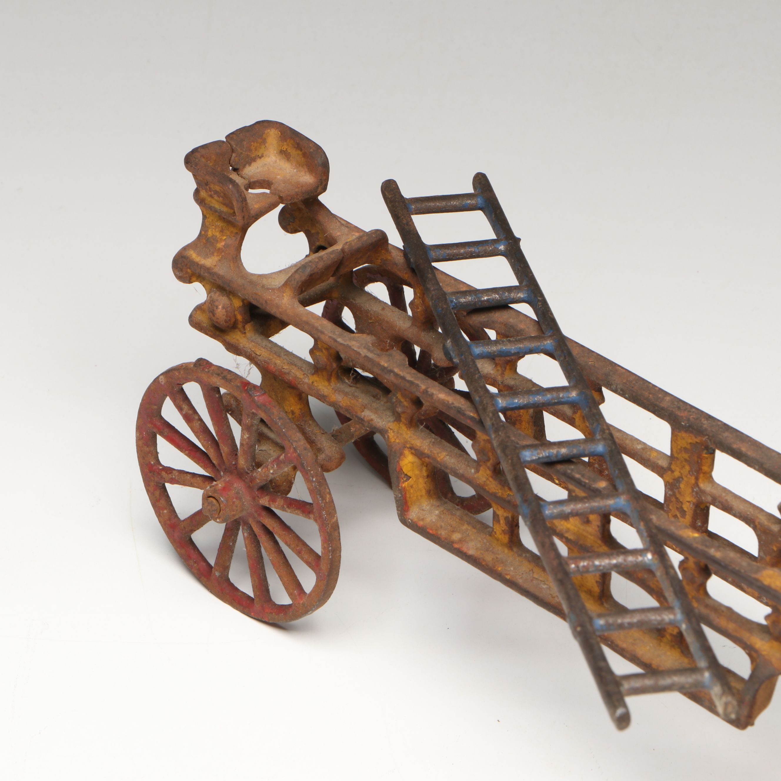 Hubley Cast Iron Horse-Drawn Fire Ladder and Water Wagon Toys
