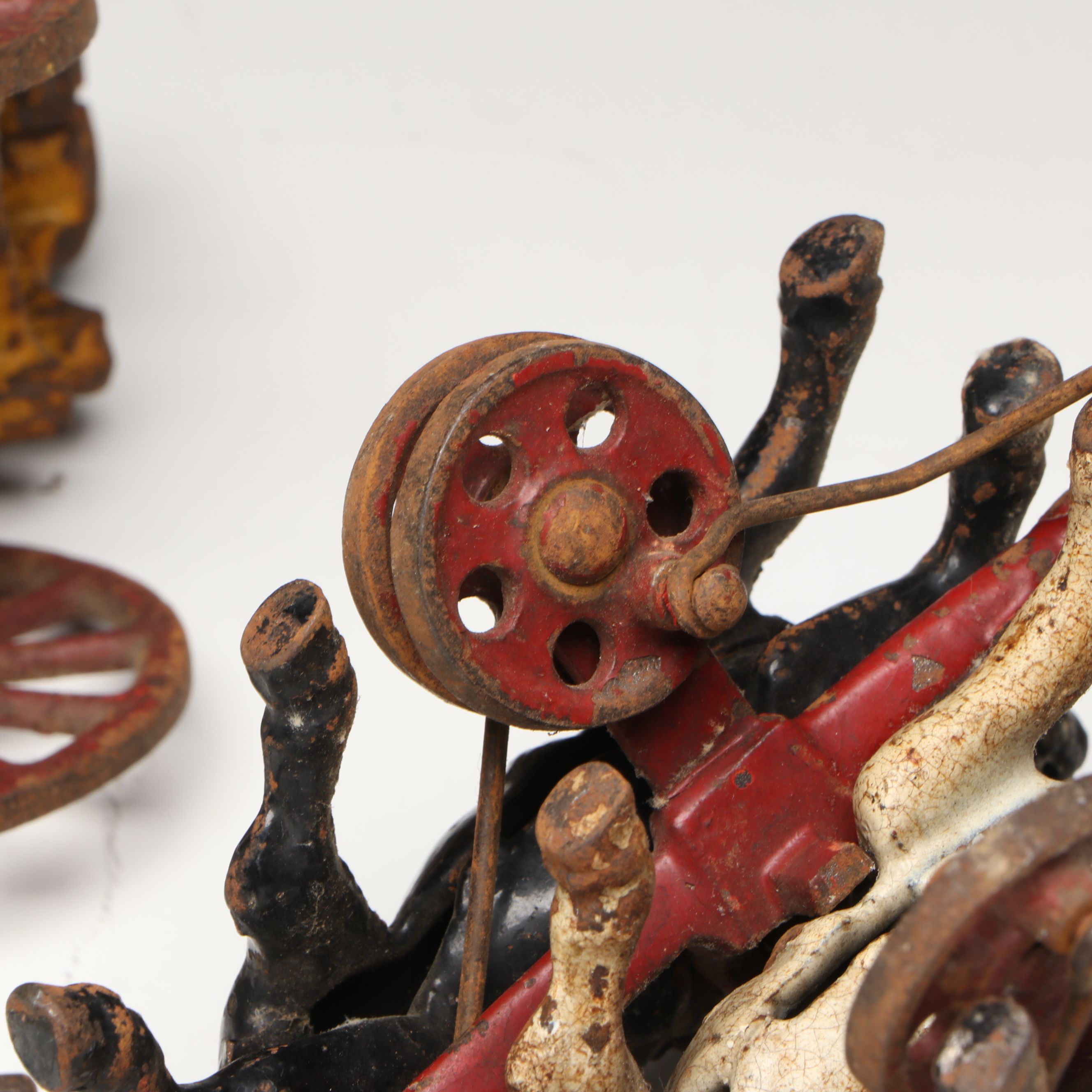 Hubley Cast Iron Horse-Drawn Fire Ladder and Water Wagon Toys