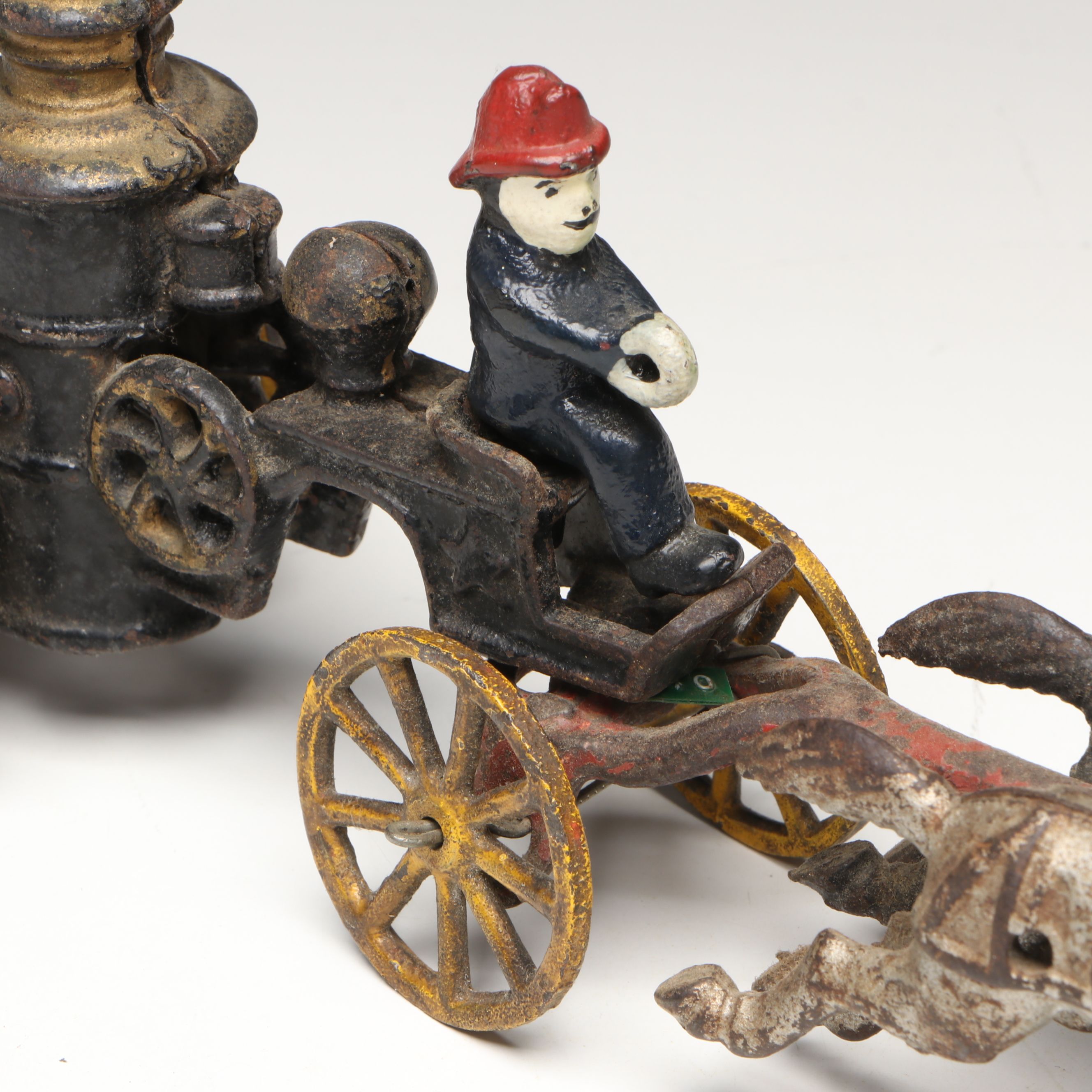 Hubley Cast Iron Horse-Drawn Fire Ladder and Water Wagon Toys