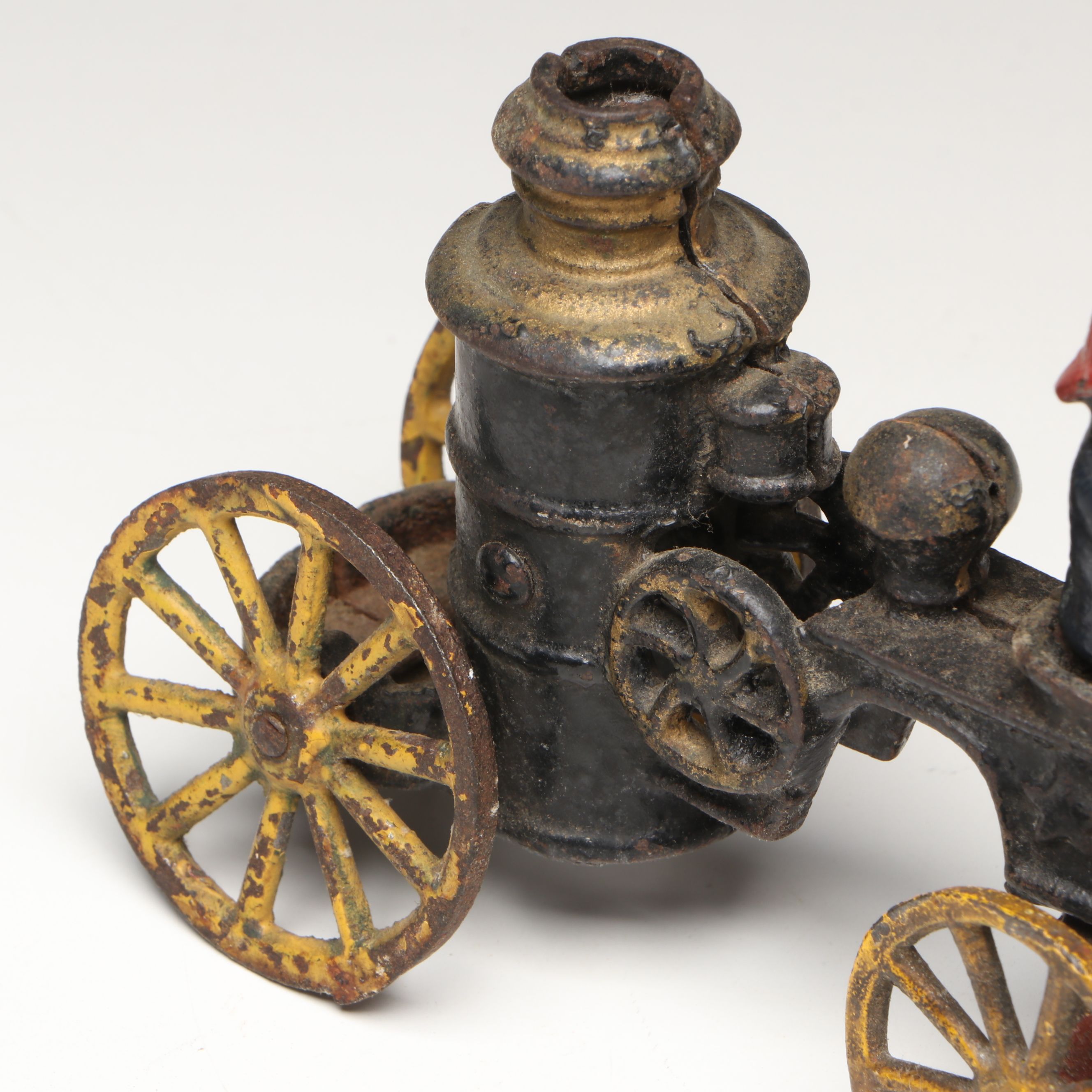 Hubley Cast Iron Horse-Drawn Fire Ladder and Water Wagon Toys