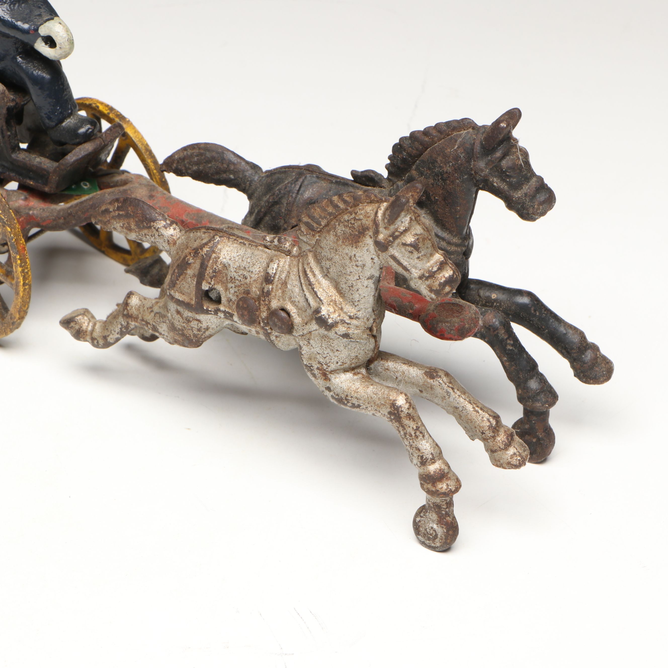 Hubley Cast Iron Horse-Drawn Fire Ladder and Water Wagon Toys