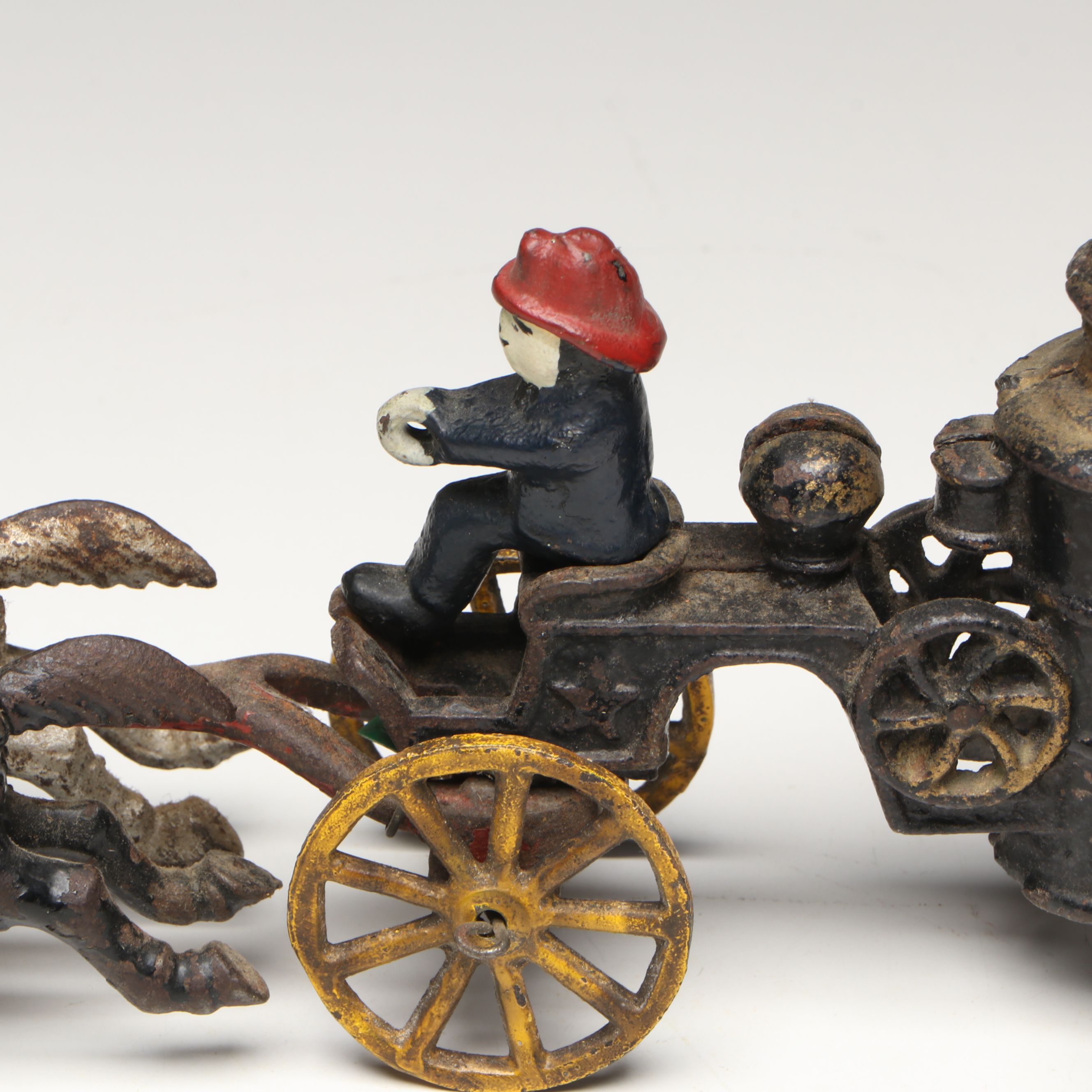 Hubley Cast Iron Horse-Drawn Fire Ladder and Water Wagon Toys