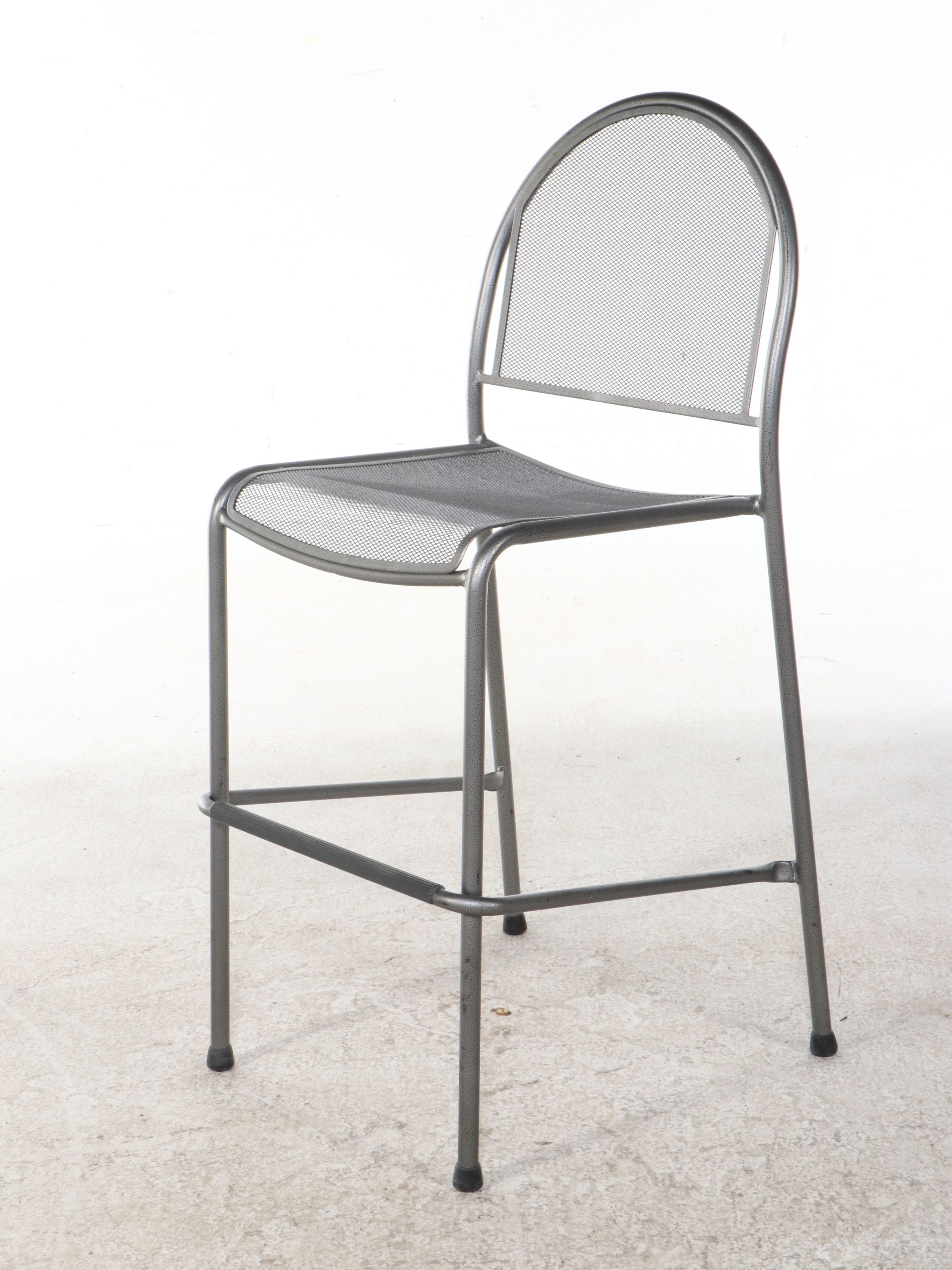 Set of Four Contemporary Tubular Metal Barstools with Metal Mesh Seats