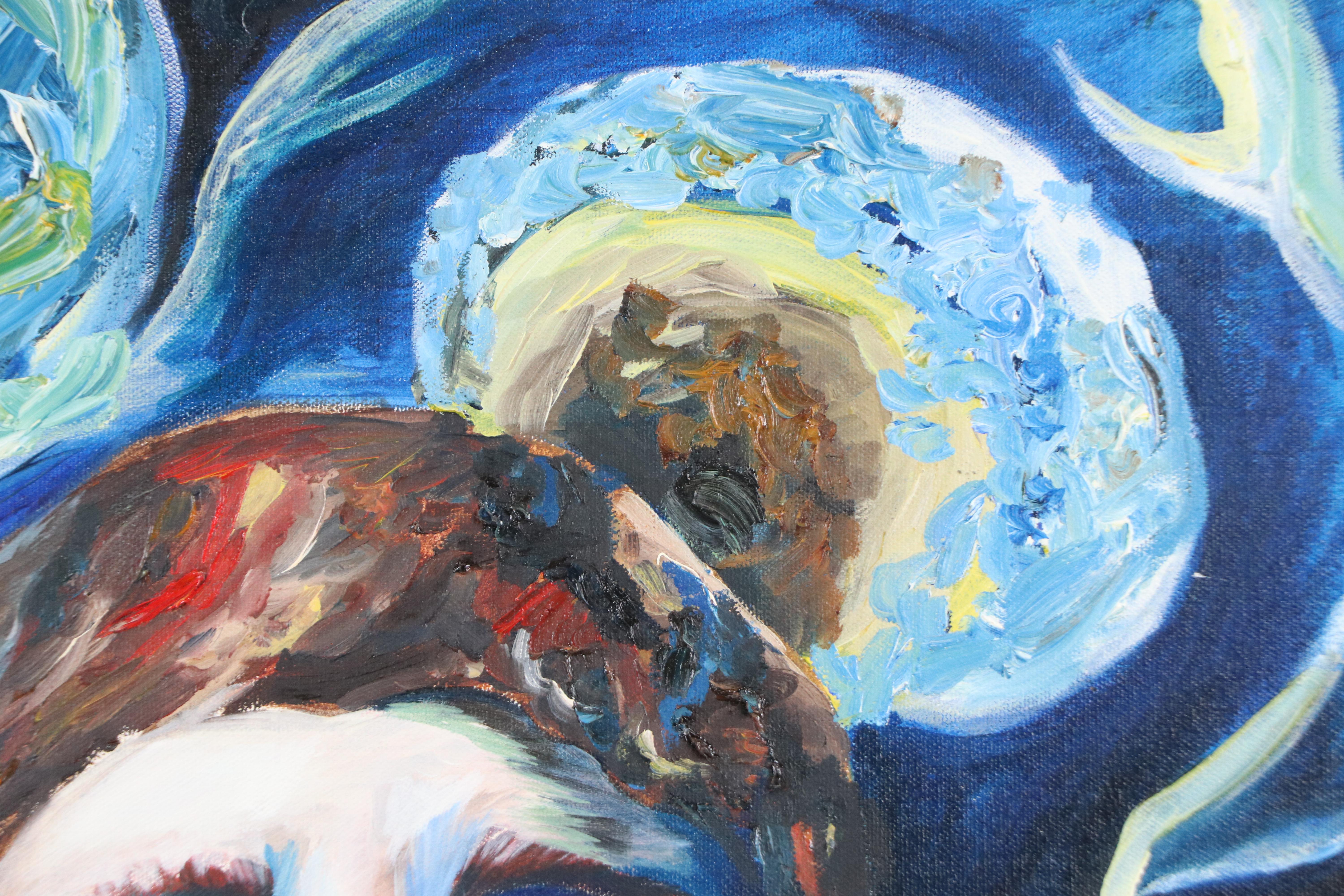 Acrylic Portrait Painting of Smiling Person, Late 20th Century