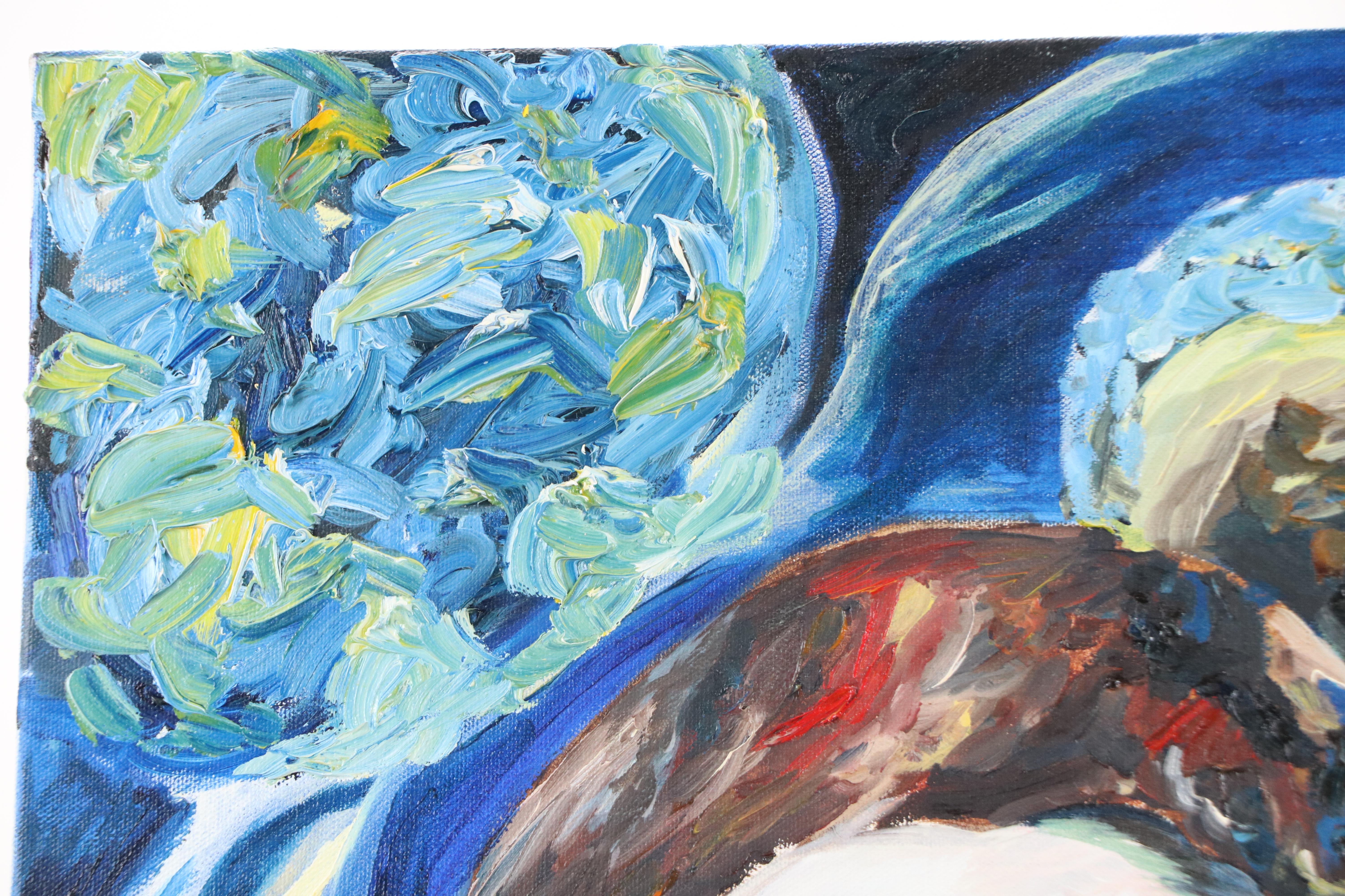 Acrylic Portrait Painting of Smiling Person, Late 20th Century