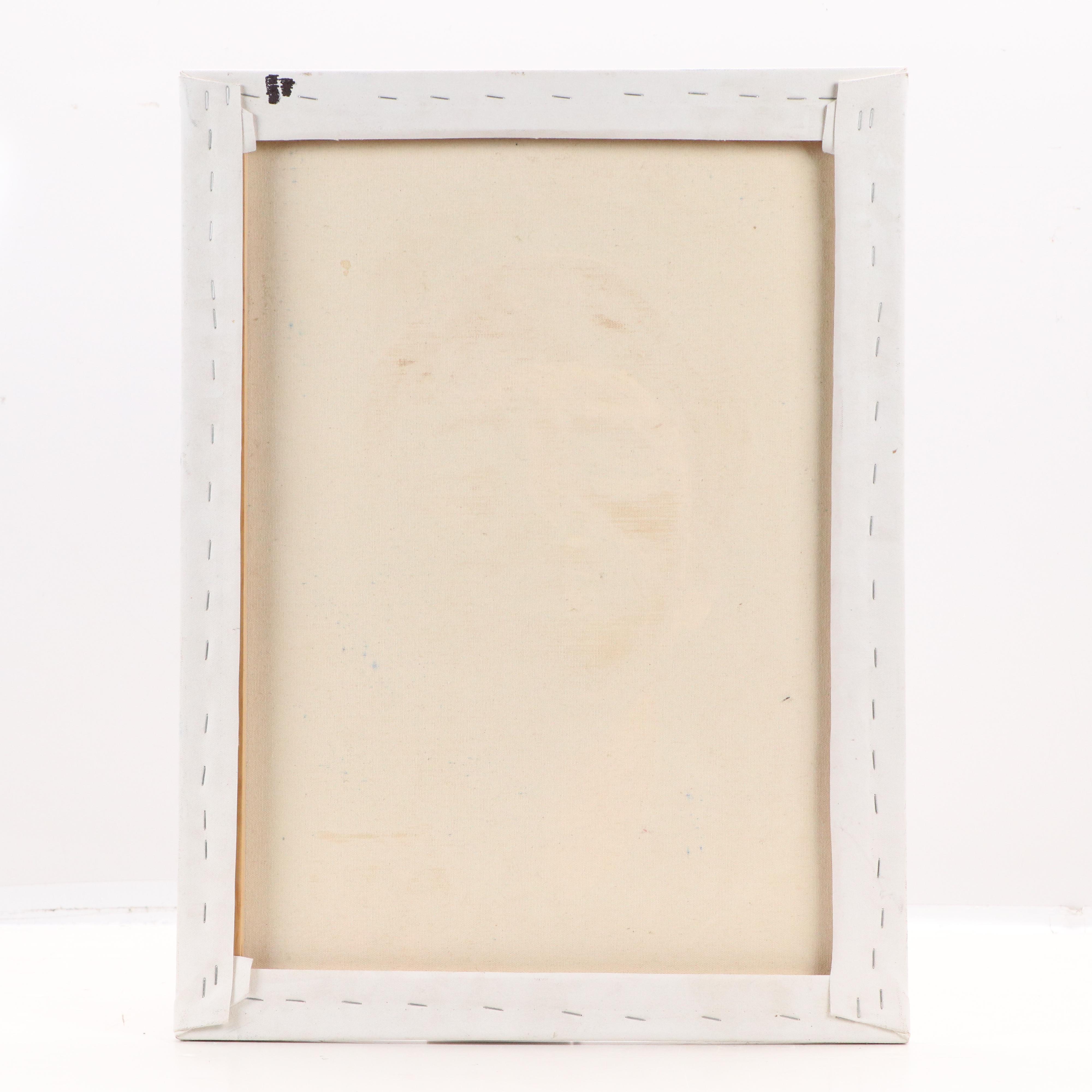 Acrylic Portrait Painting of Smiling Person, Late 20th Century