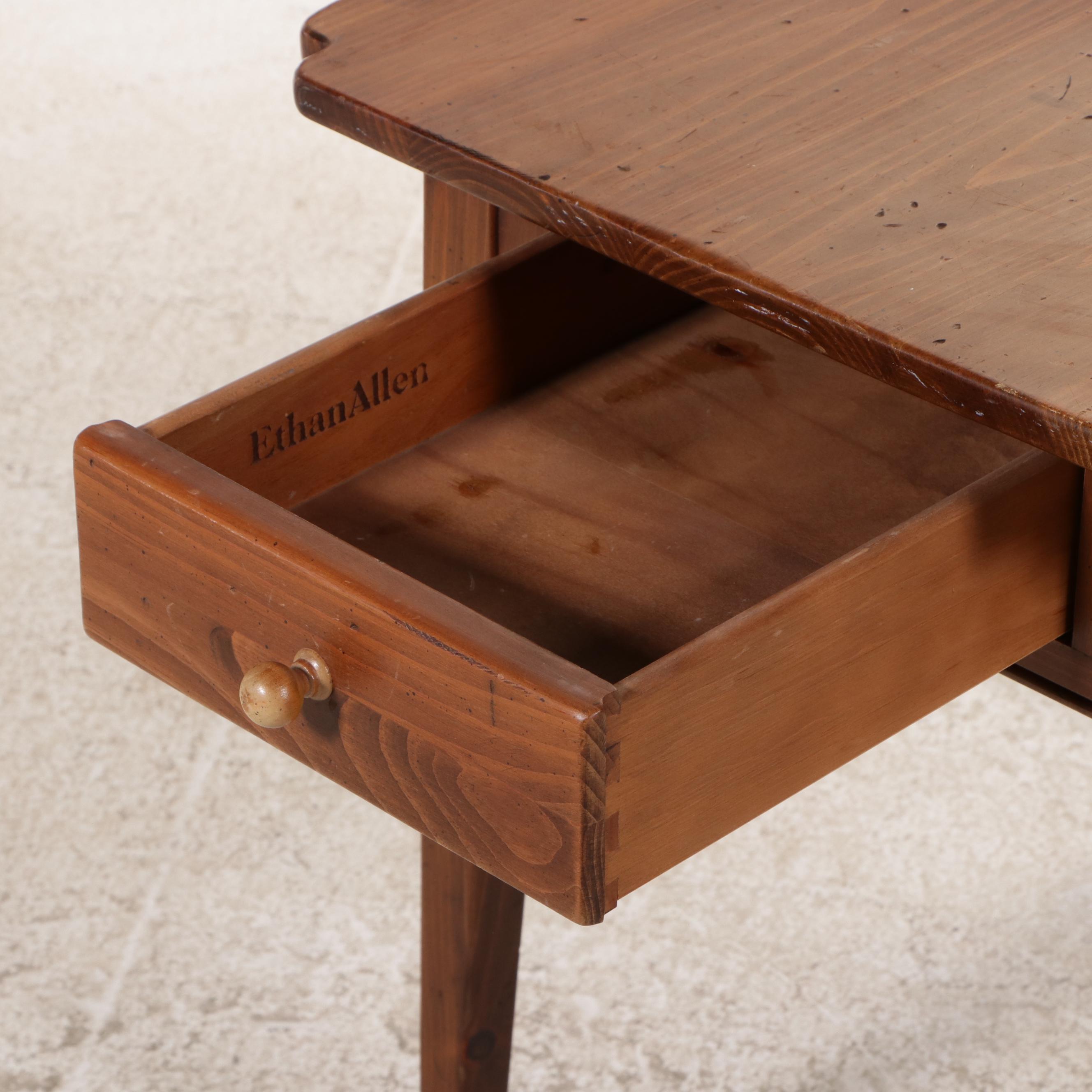 Pair of Ethan Allen Early American Style Pine Single Drawer Stands, Late 20th C.