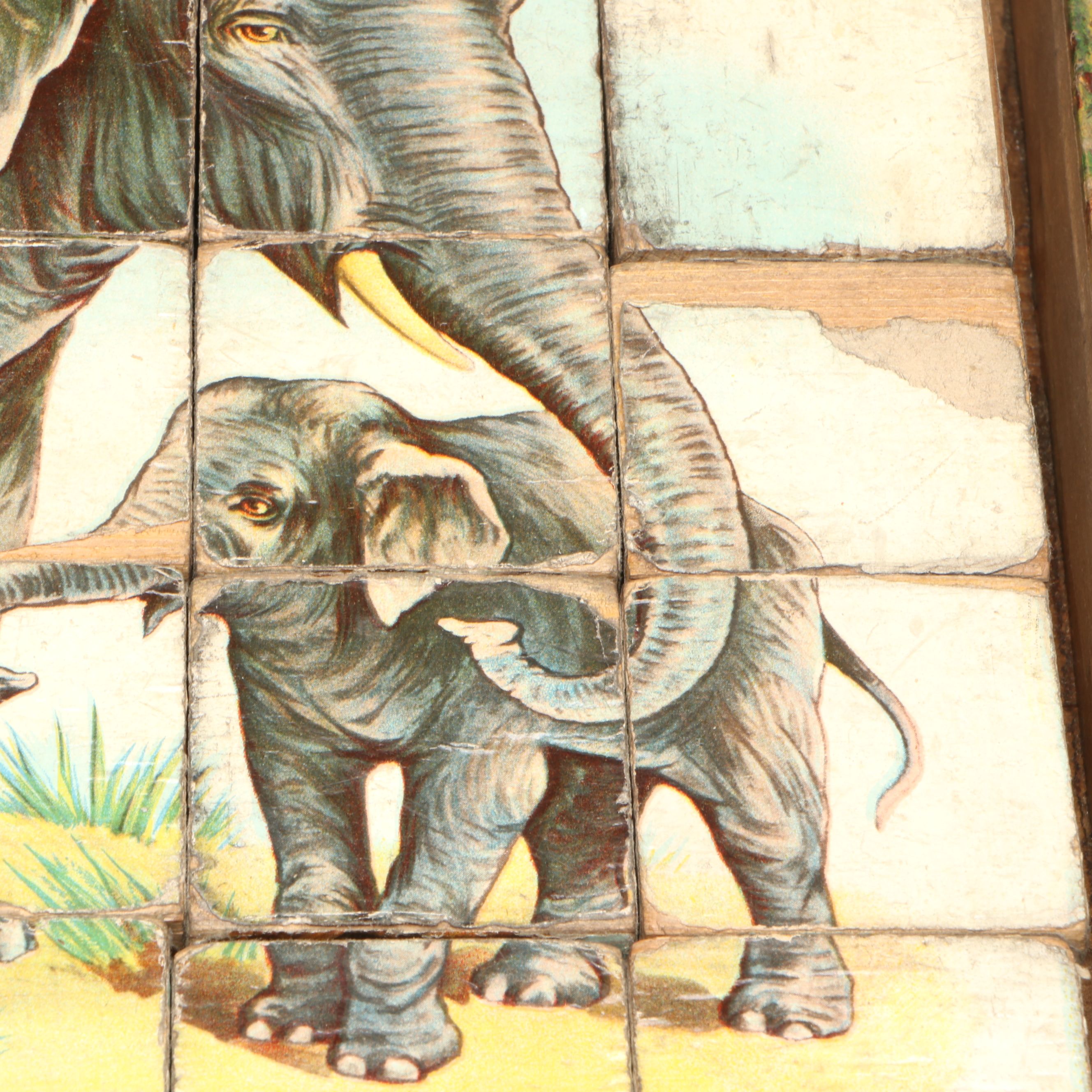 German Pictorial Elephant Children's Block Puzzle Set, Late 19th Century