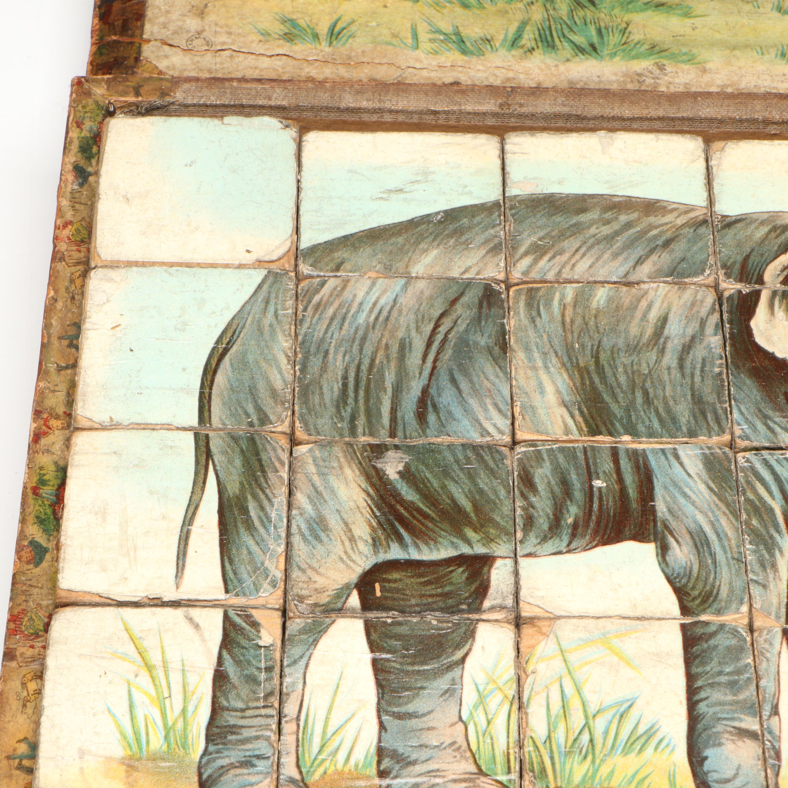 German Pictorial Elephant Children's Block Puzzle Set, Late 19th Century