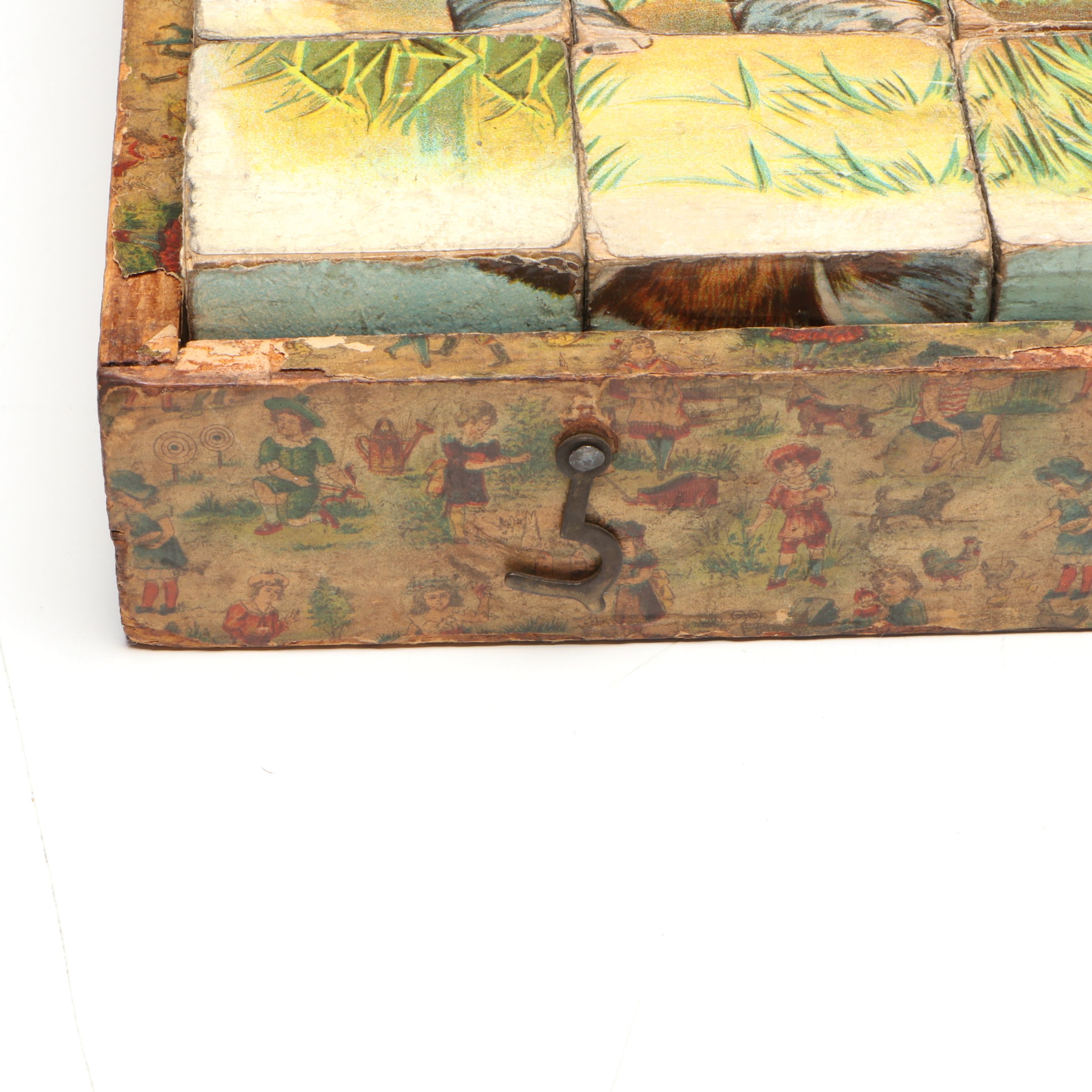 German Pictorial Elephant Children's Block Puzzle Set, Late 19th Century