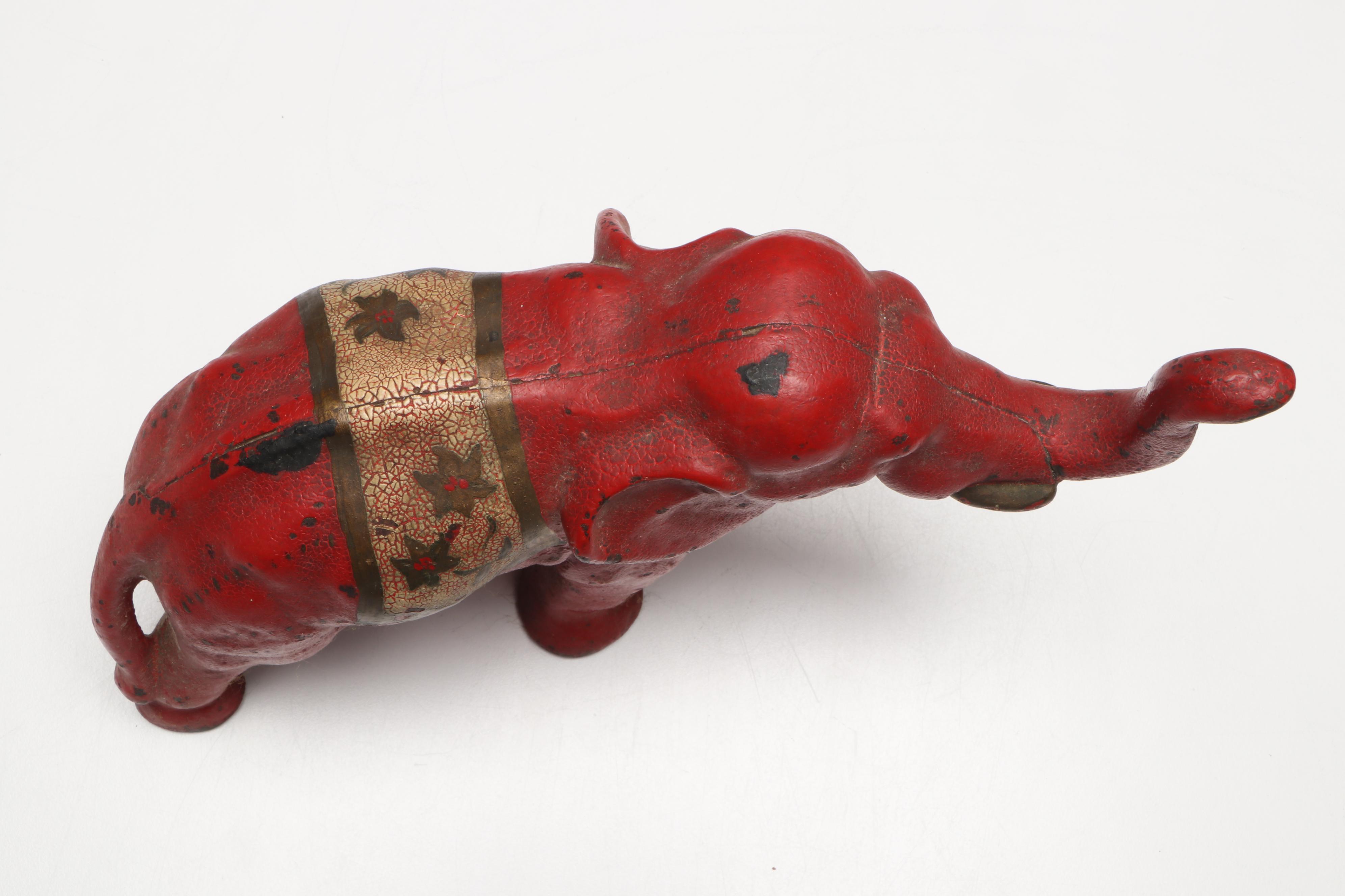 Cold-Painted Cast Iron Red Elephant Doorstop