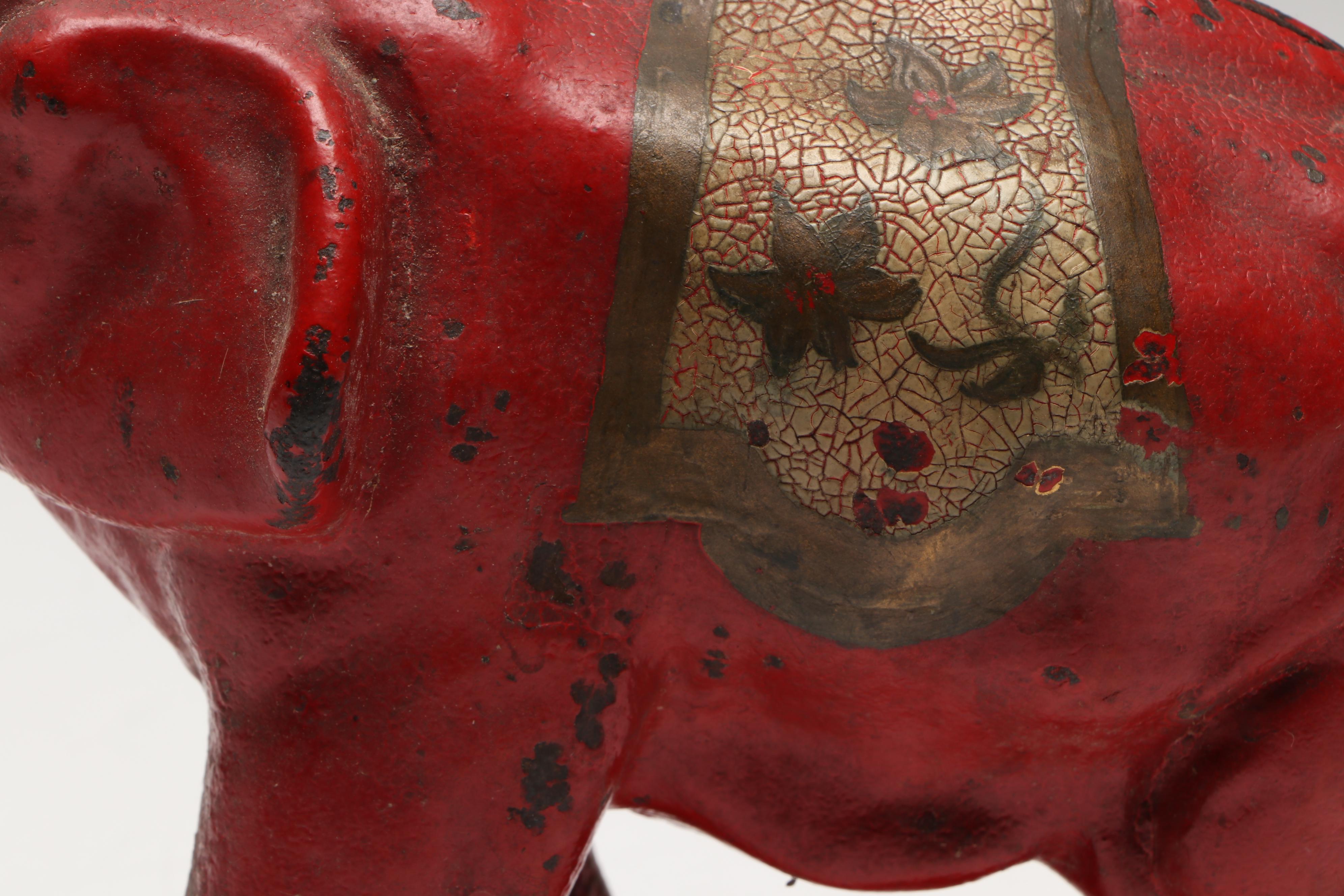 Cold-Painted Cast Iron Red Elephant Doorstop