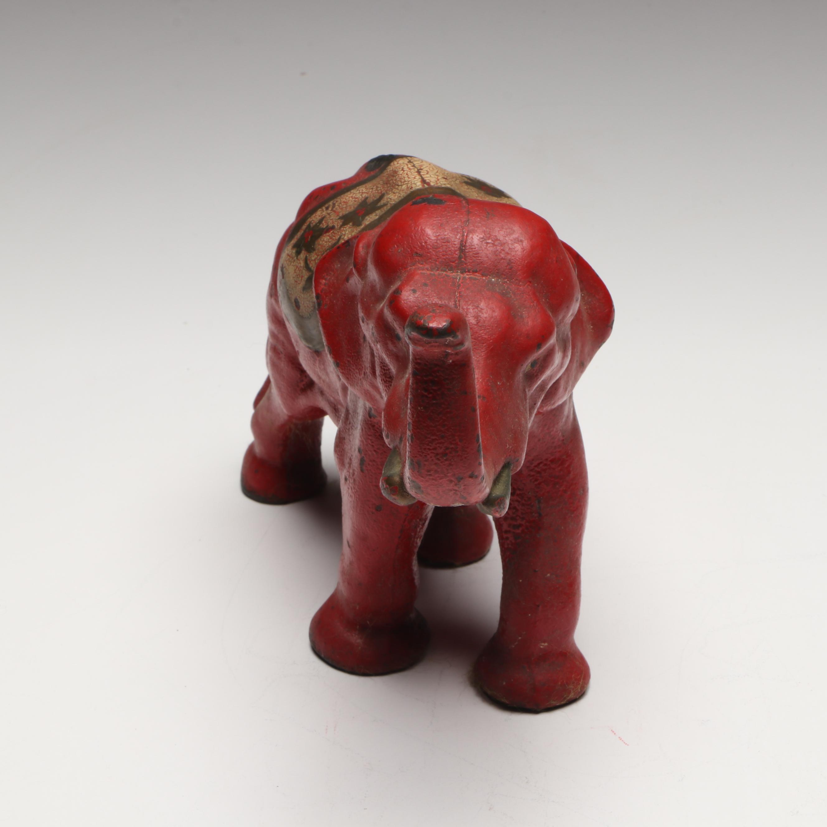 Cold-Painted Cast Iron Red Elephant Doorstop